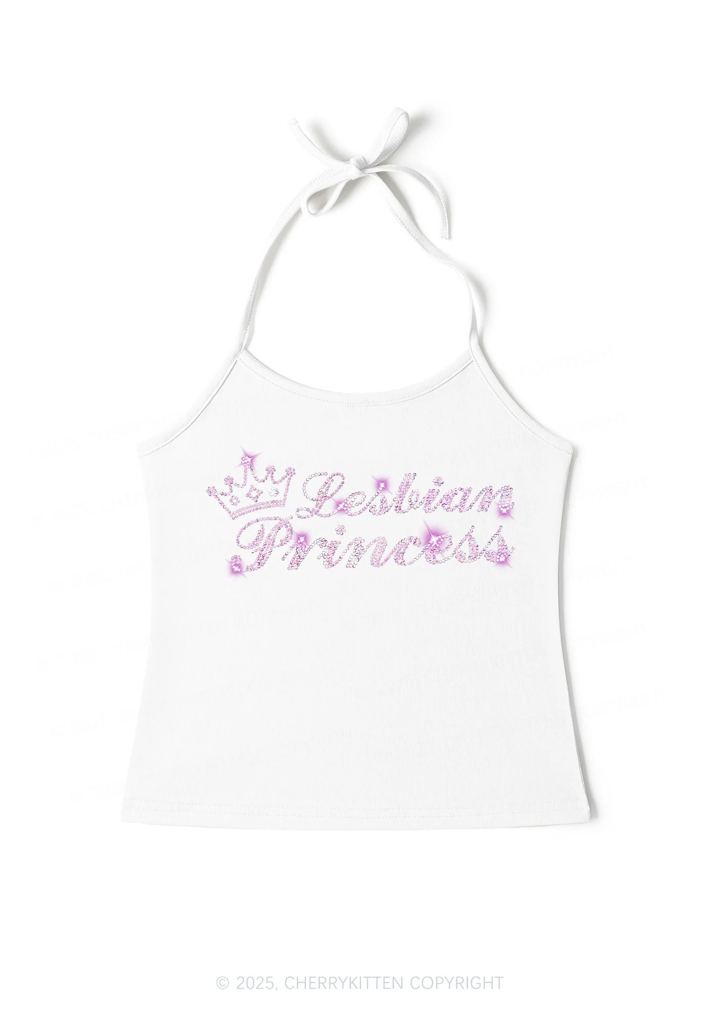 Rhinestone Lesbian Princess Pride Y2K Halter Neck Cami Cherrykitten - Image 2