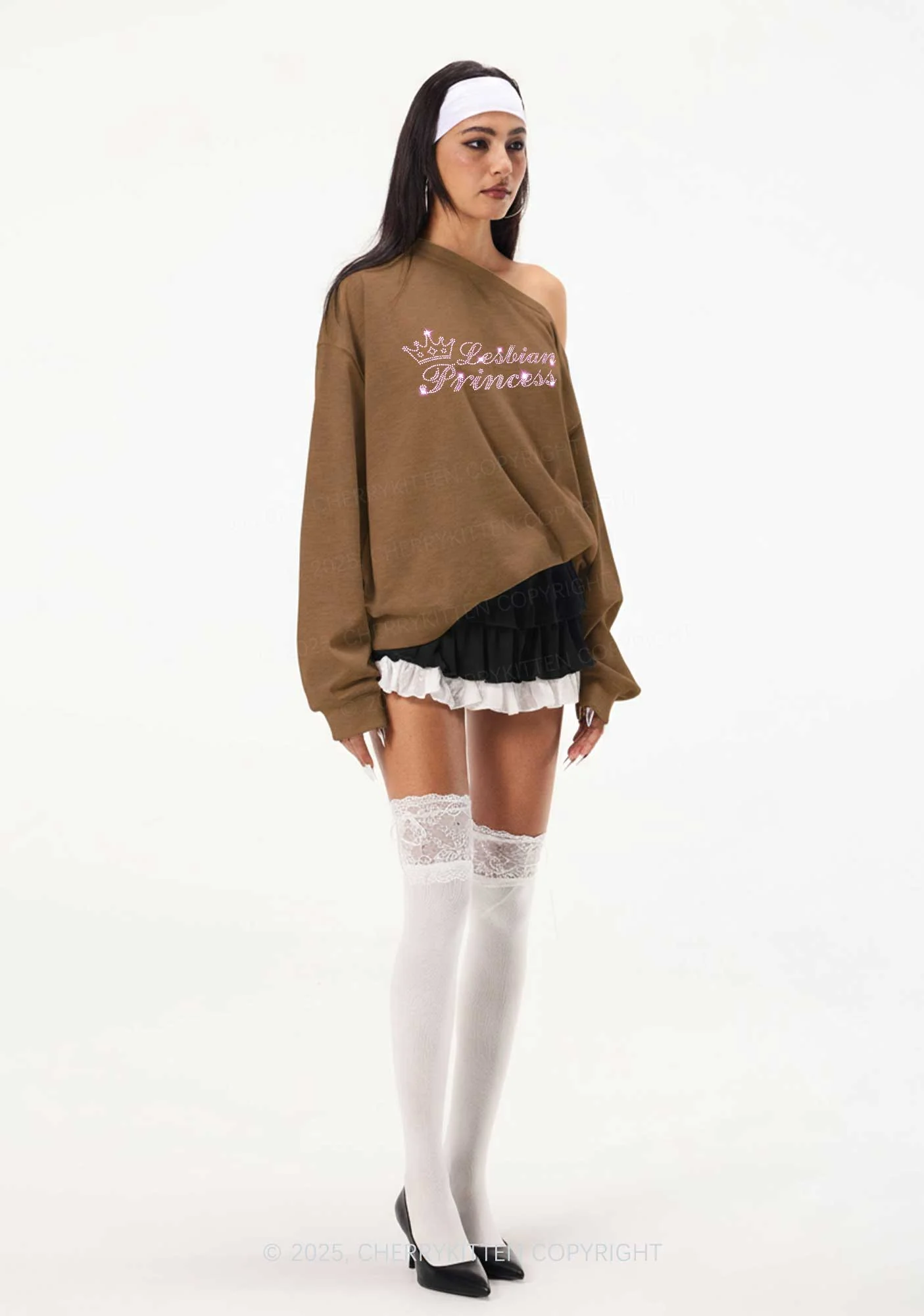 Rhinestone Lesbian Princess Pride Y2K Off Shoulder Sweatshirts Cherrykitten - Image 2