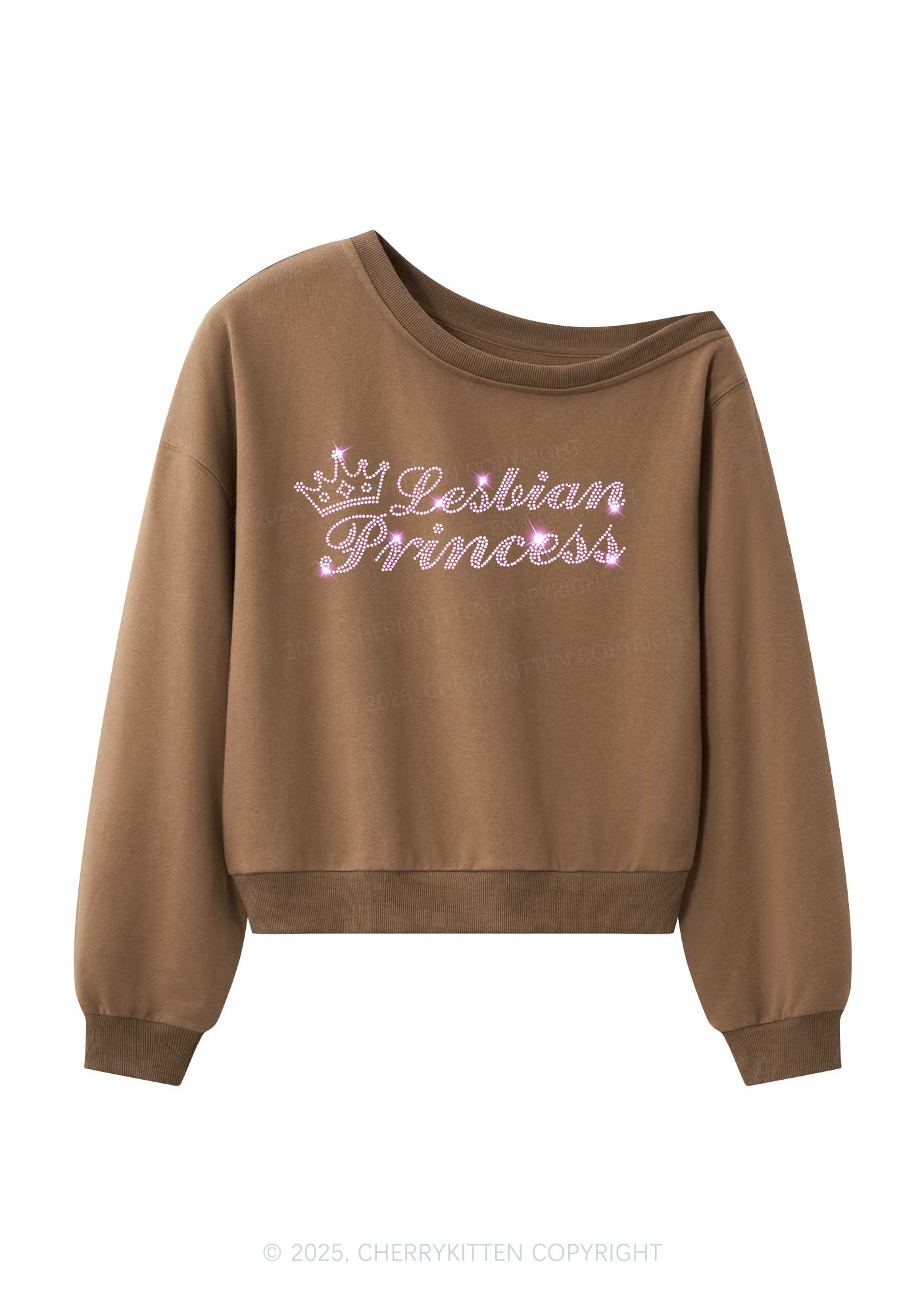 Rhinestone Lesbian Princess Pride Y2K Off Shoulder Sweatshirts Cherrykitten - Image 3