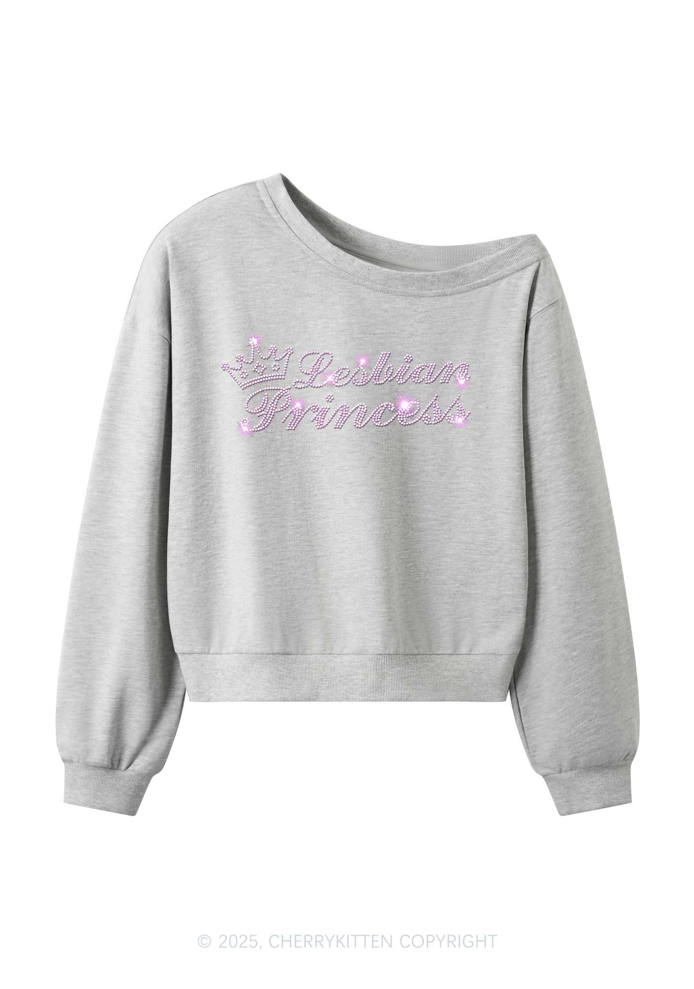 Rhinestone Lesbian Princess Pride Y2K Off Shoulder Sweatshirts Cherrykitten - Image 4