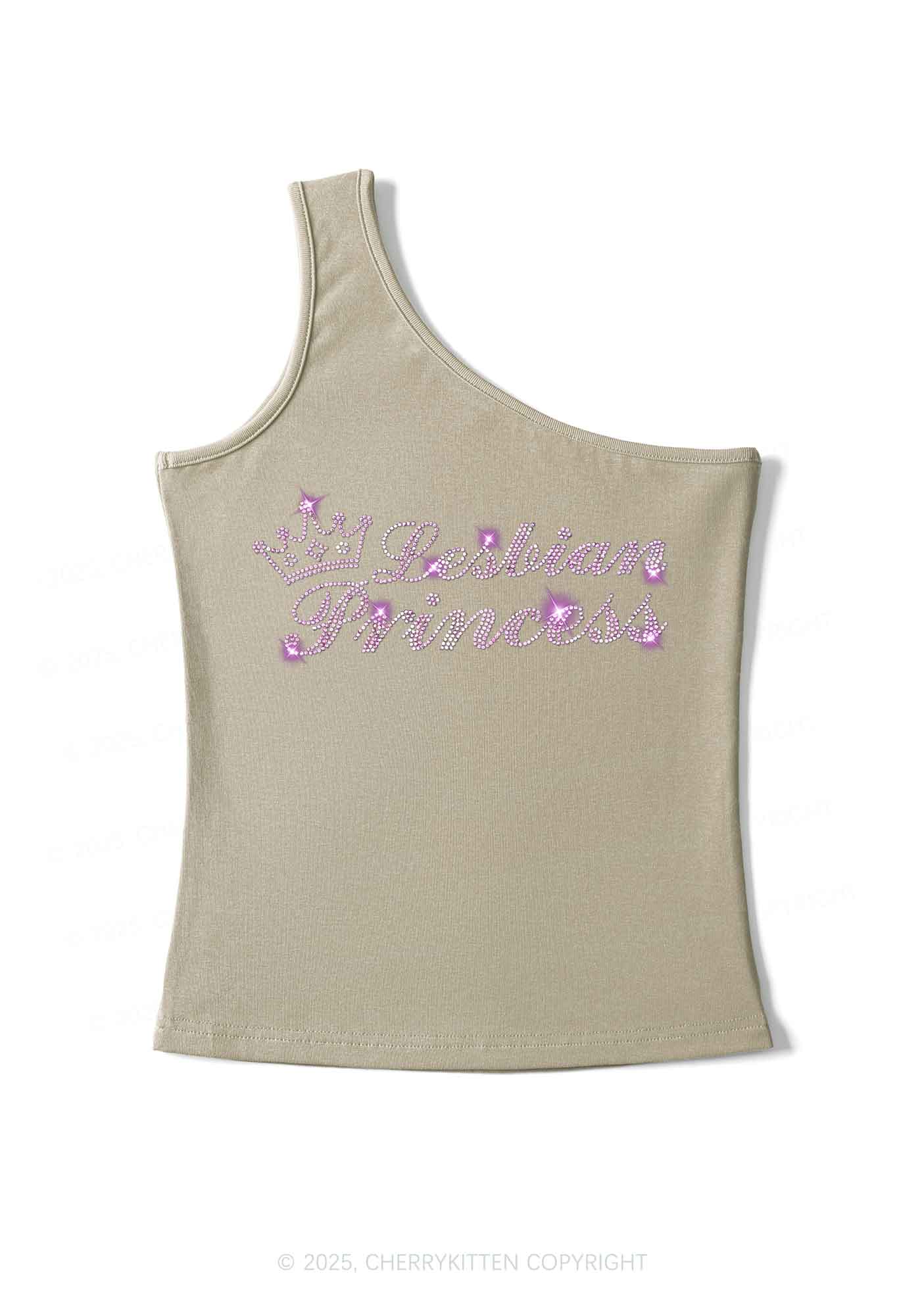 Rhinestone Lesbian Princess Pride Y2K One Shoulder Tank Top Cherrykitten - Image 3