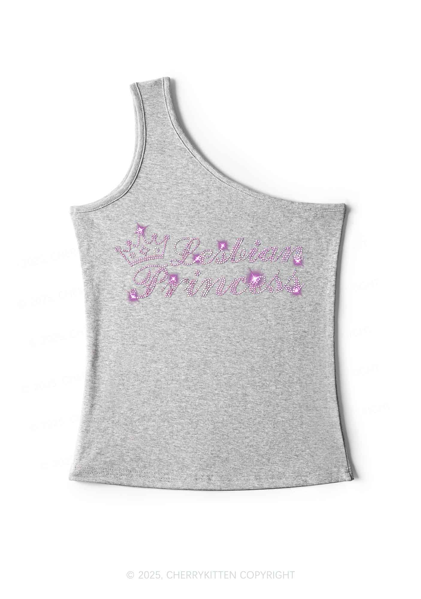 Rhinestone Lesbian Princess Pride Y2K One Shoulder Tank Top Cherrykitten - Image 6