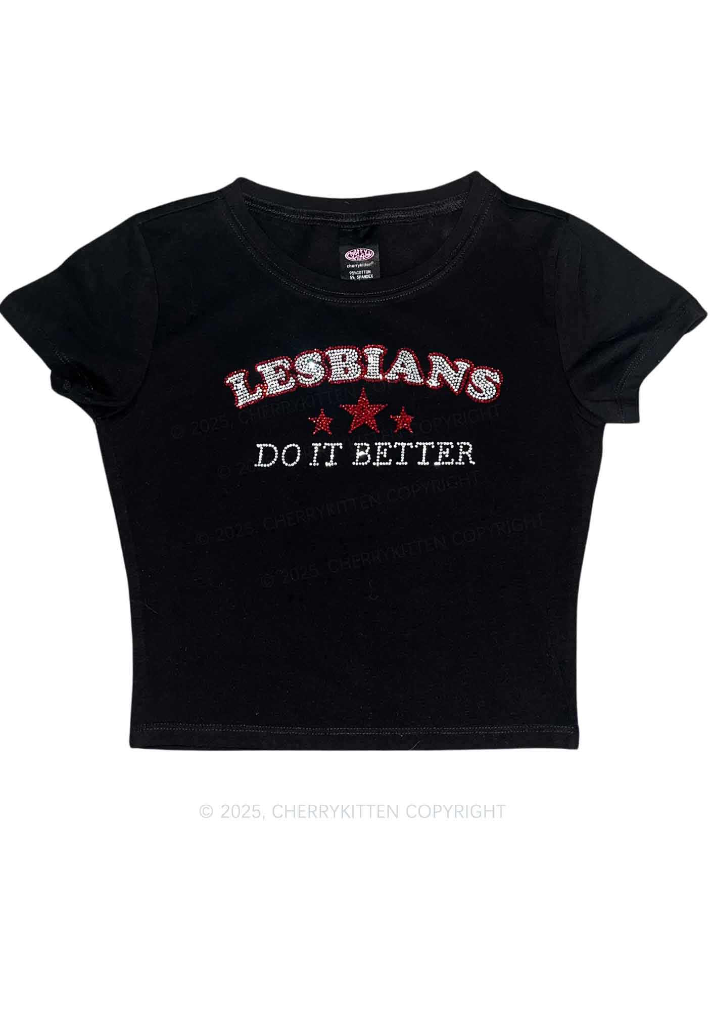 Rhinestone Lesbians Do It Better Pride Y2K Baby Tee Cherrykitten - Image 2