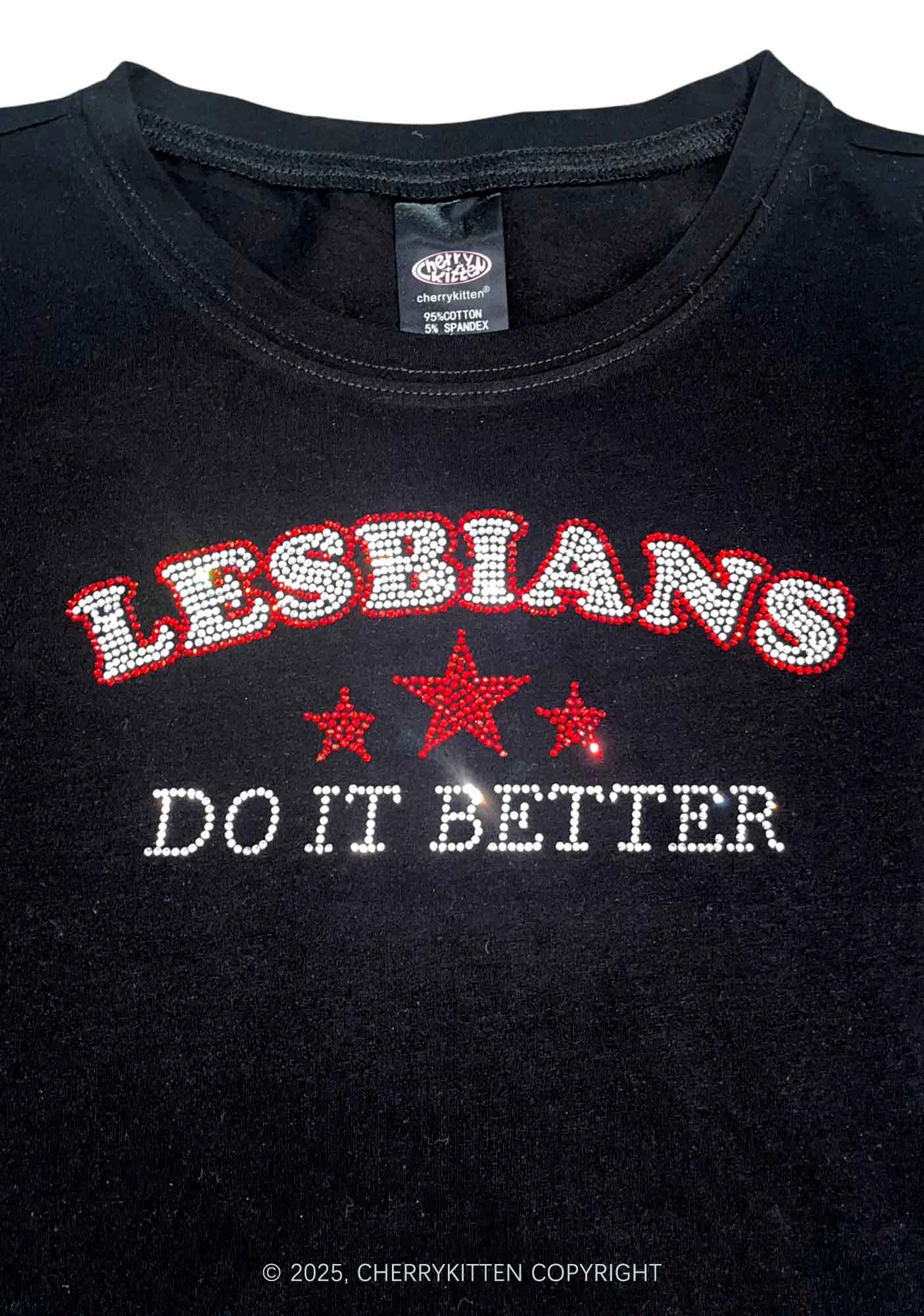 Rhinestone Lesbians Do It Better Pride Y2K Baby Tee Cherrykitten - Image 3