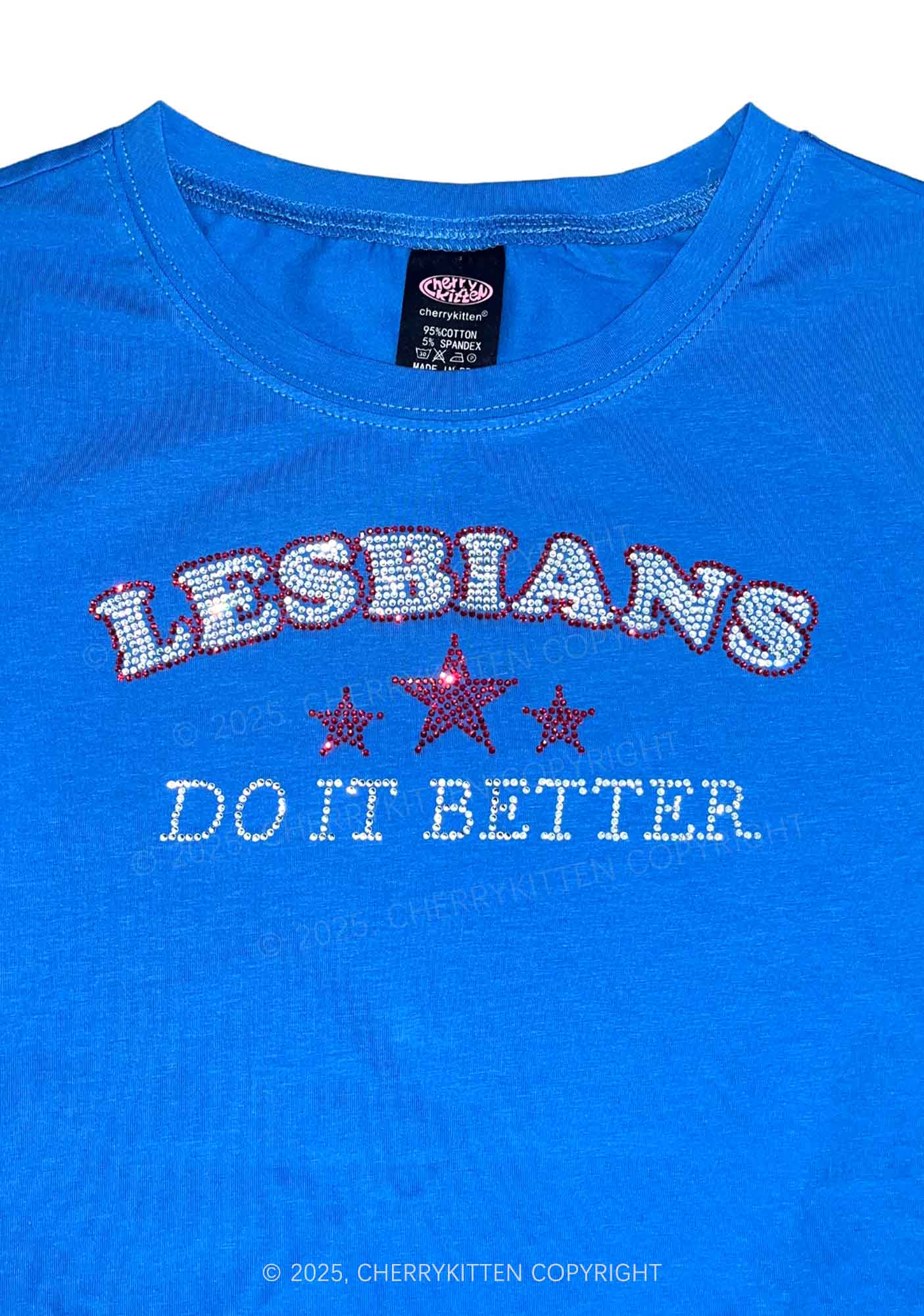 Rhinestone Lesbians Do It Better Pride Y2K Baby Tee Cherrykitten - Image 4