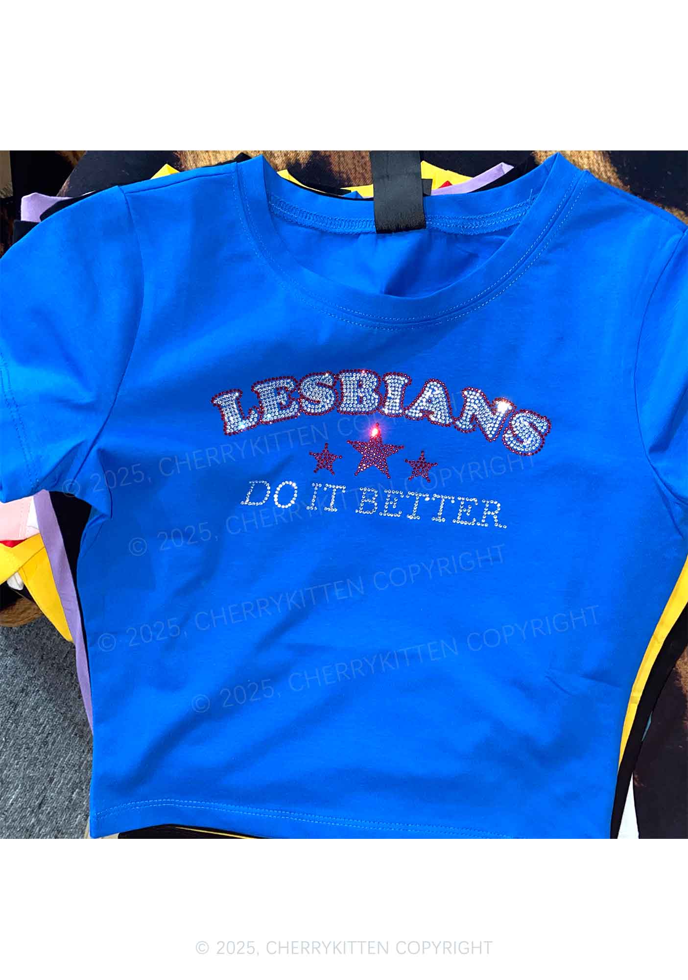 Rhinestone Lesbians Do It Better Pride Y2K Baby Tee Cherrykitten - Image 5