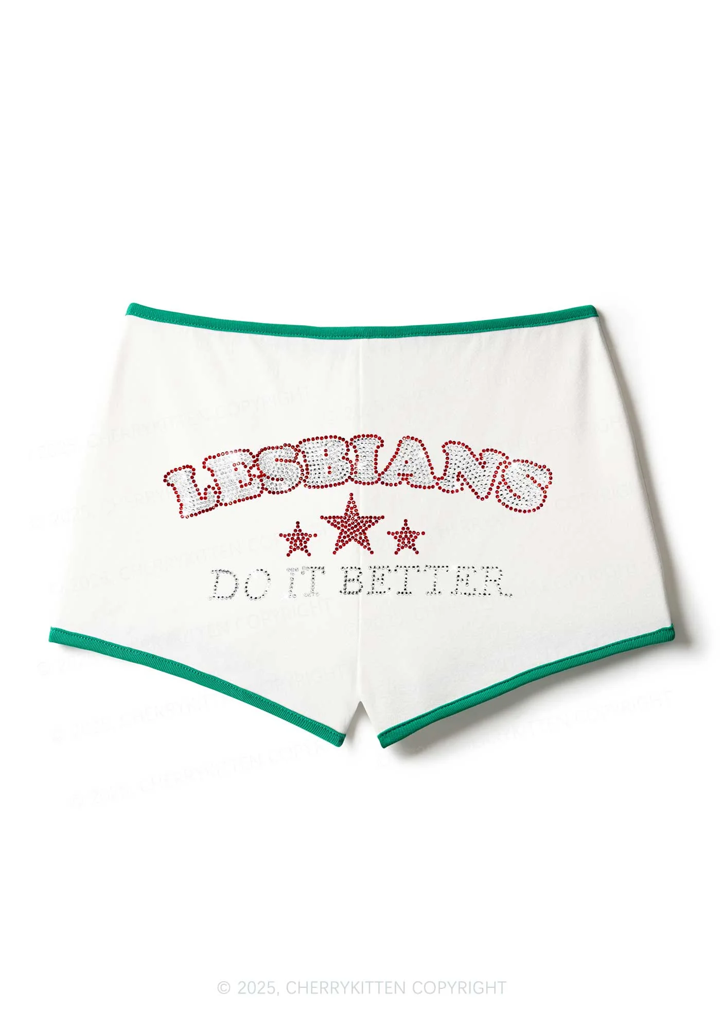 Rhinestone Lesbians Do It Better Pride Y2K Booty Shorts Cherrykitten - Image 3
