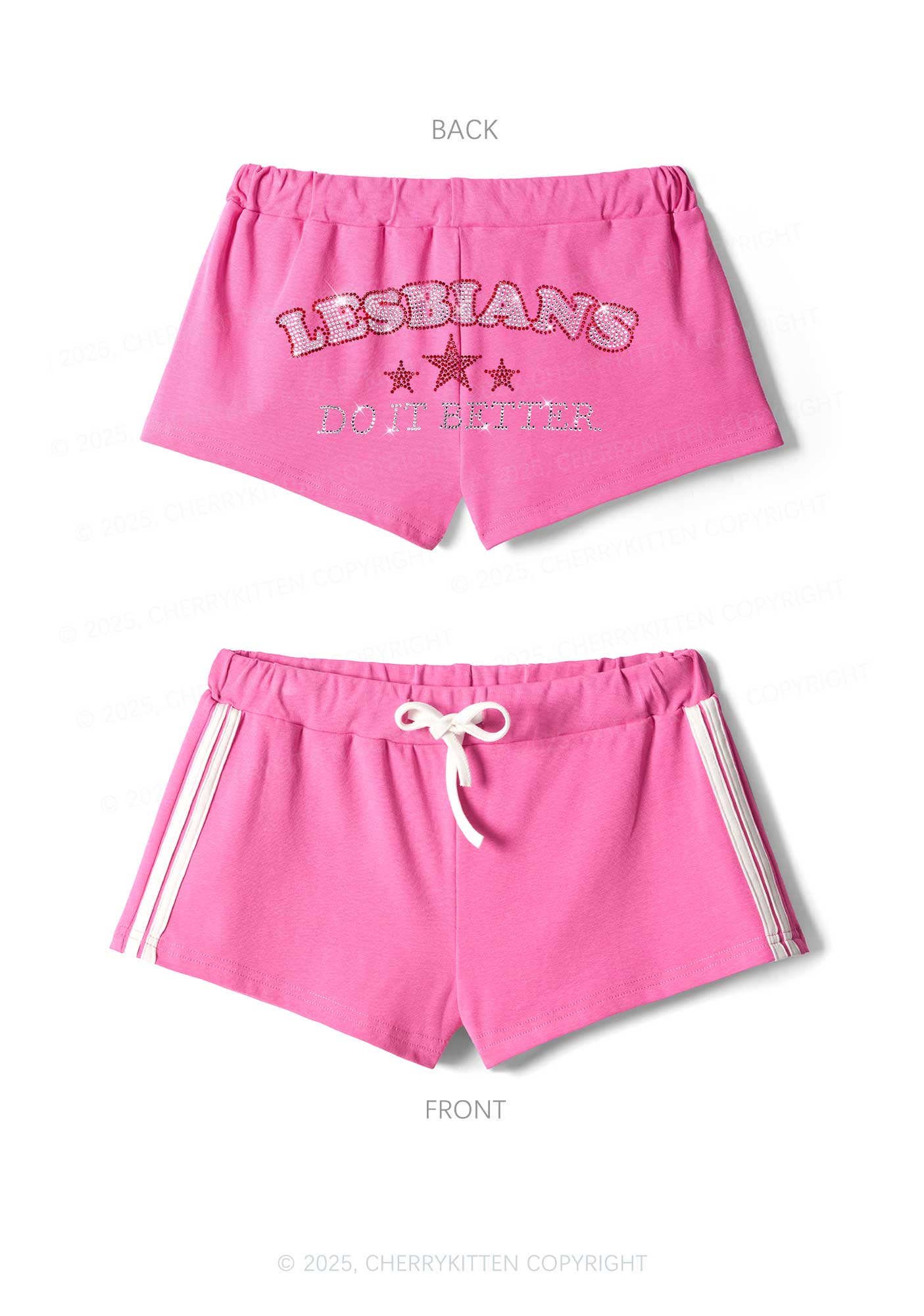 Rhinestone Lesbians Do It Better Pride Y2K Drawstring Mini Shorts Cherrykitten - Image 3