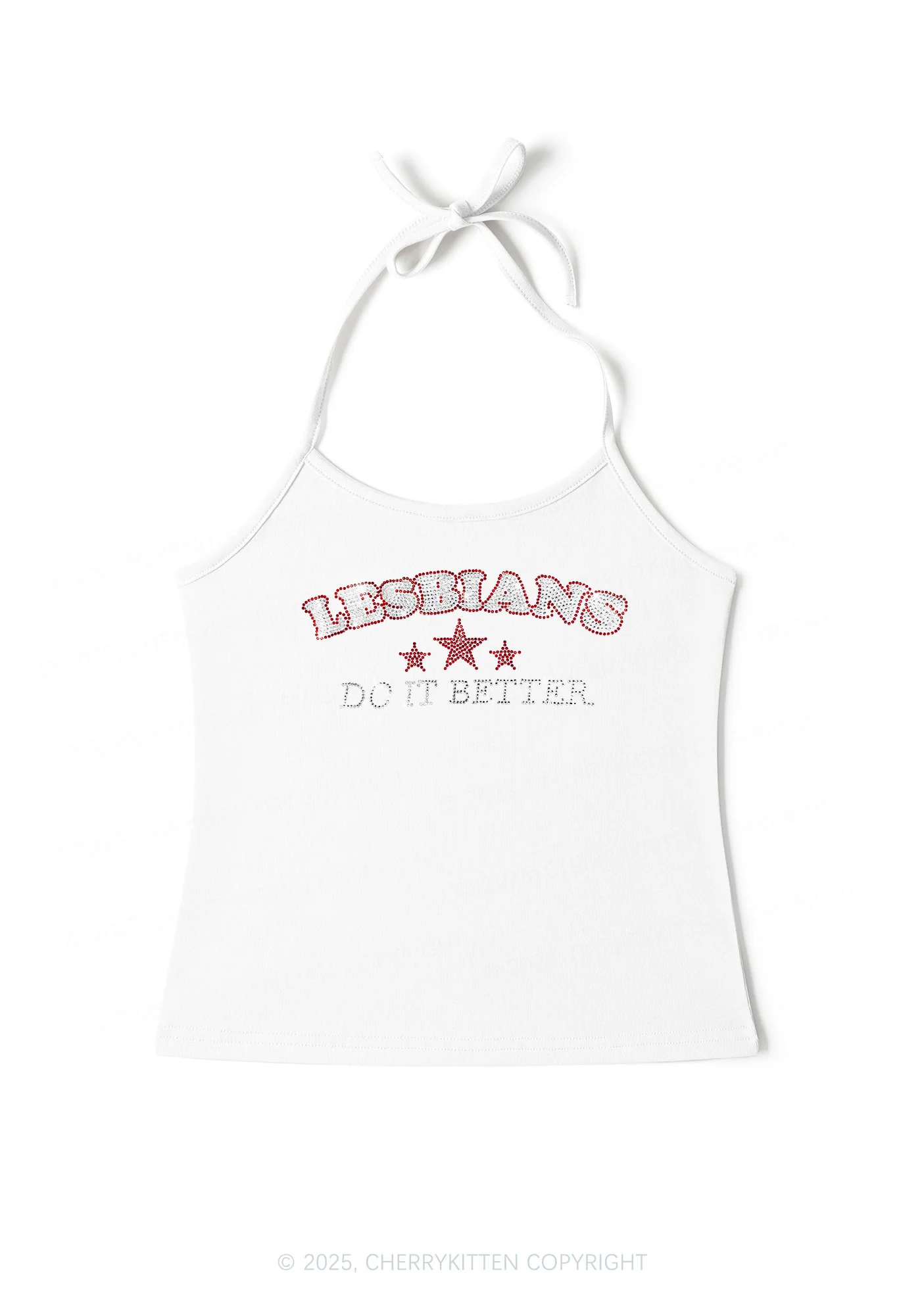 Rhinestone Lesbians Do It Better Pride Y2K Halter Neck Cami Cherrykitten - Image 2