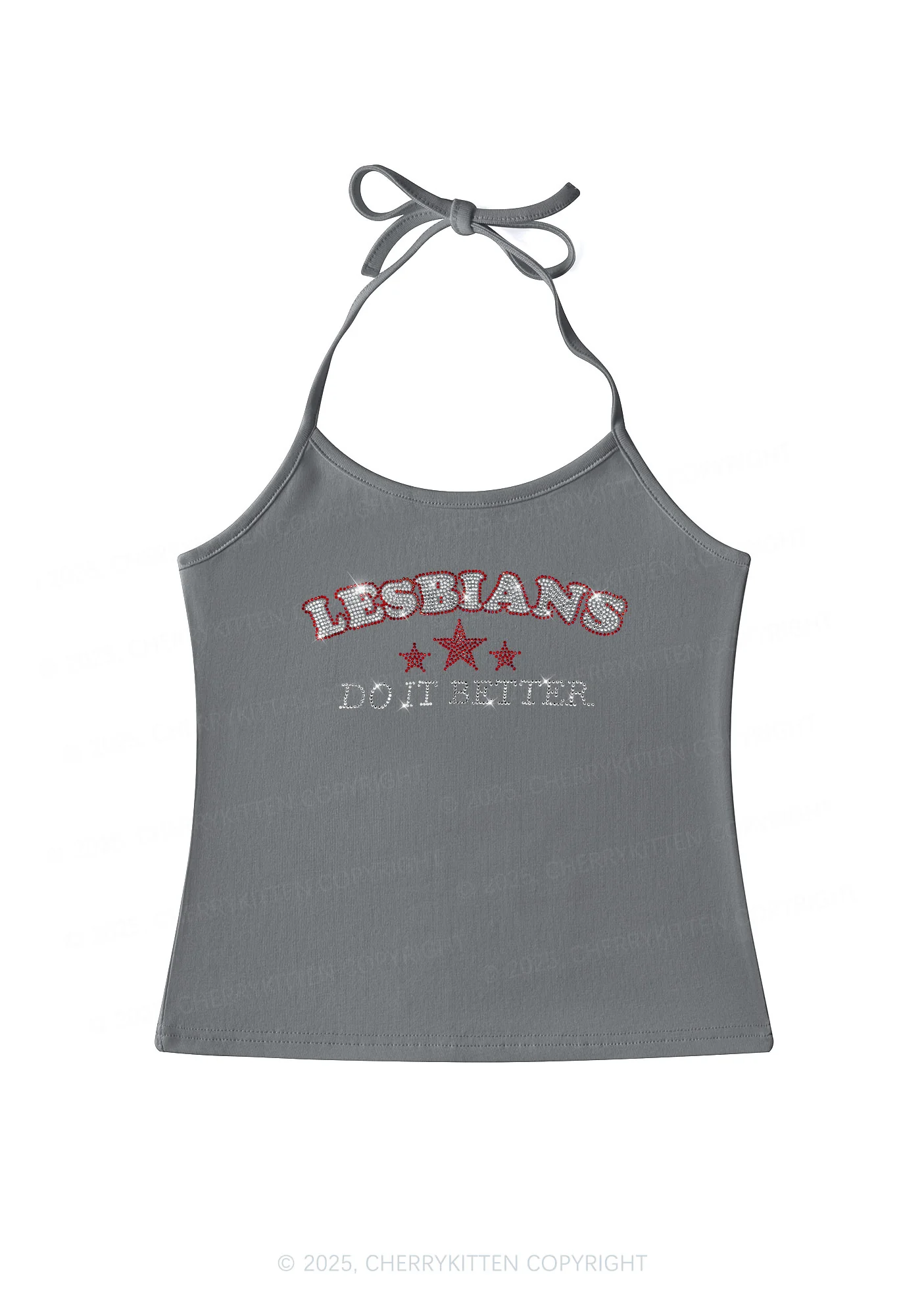 Rhinestone Lesbians Do It Better Pride Y2K Halter Neck Cami Cherrykitten - Image 3