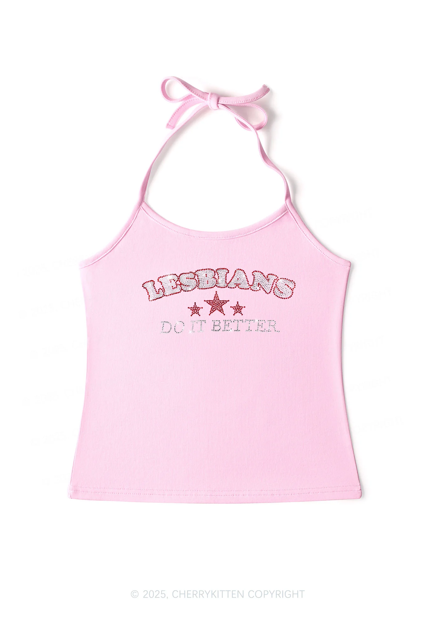 Rhinestone Lesbians Do It Better Pride Y2K Halter Neck Cami Cherrykitten - Image 5
