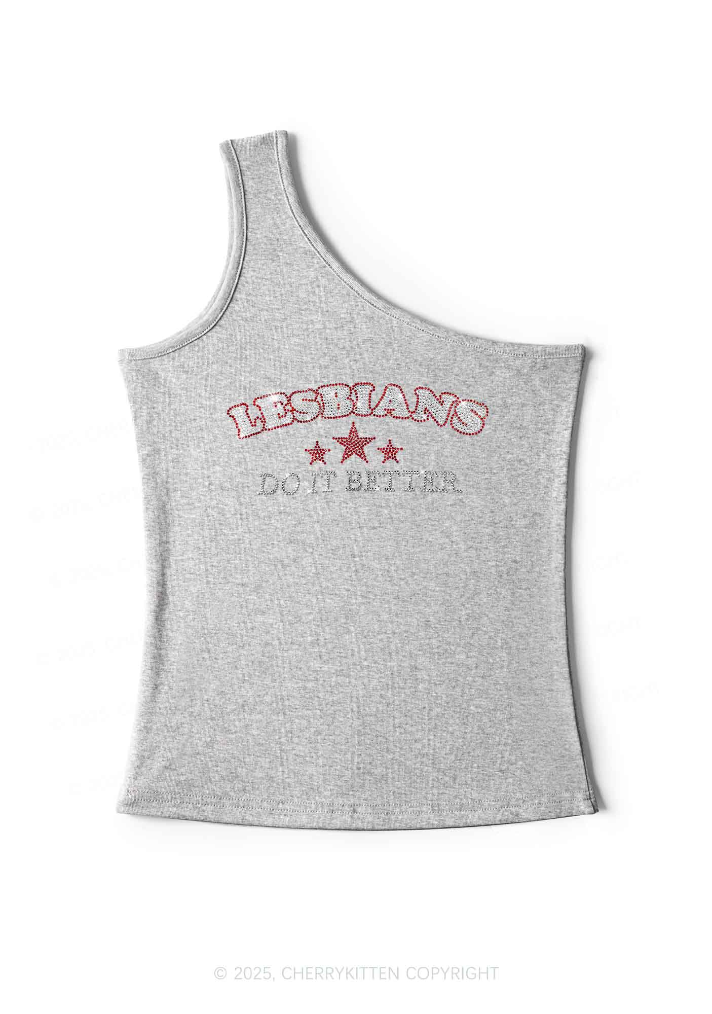 Rhinestone Lesbians Do It Better Pride Y2K One Shoulder Tank Top Cherrykitten - Image 4