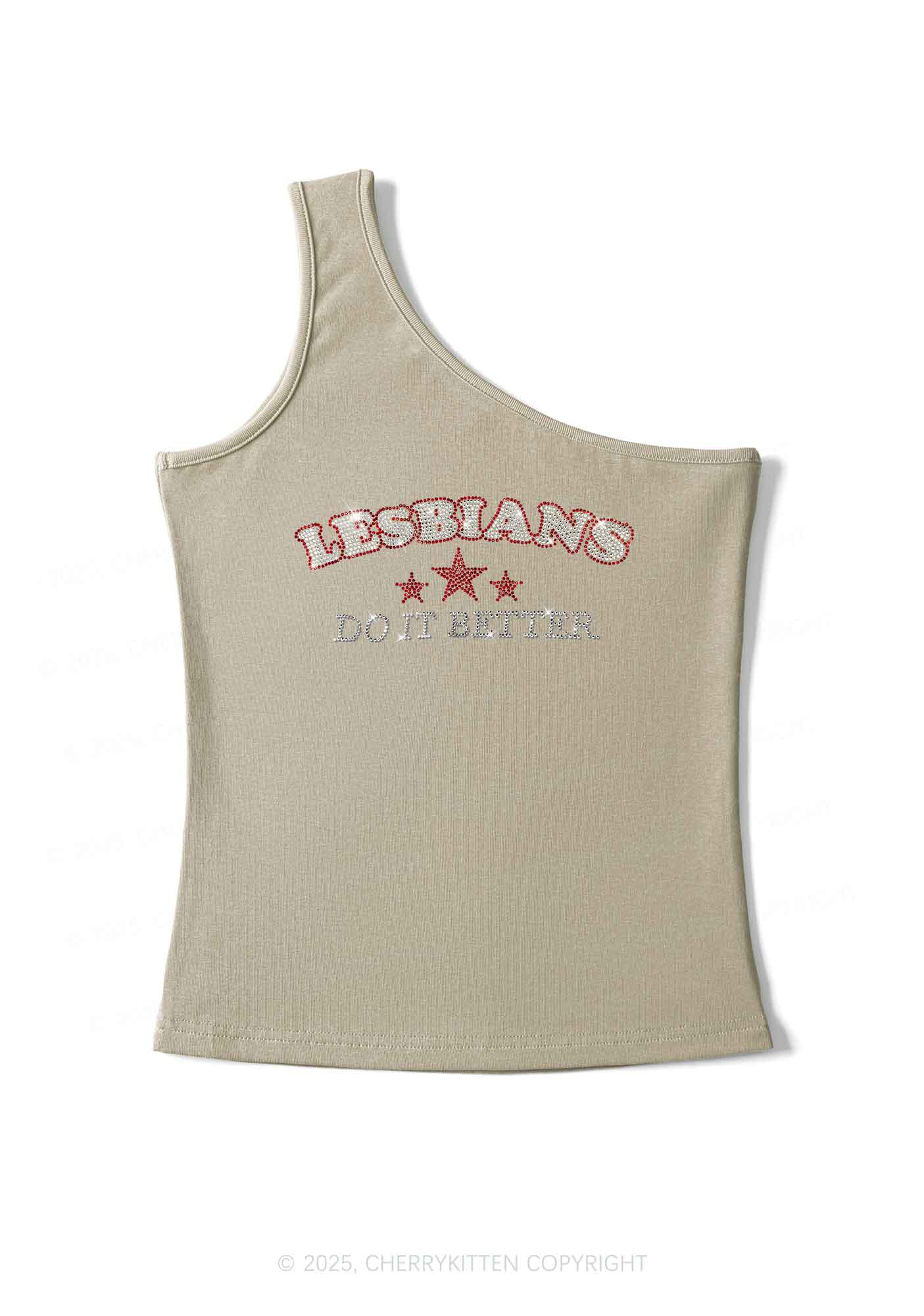 Rhinestone Lesbians Do It Better Pride Y2K One Shoulder Tank Top Cherrykitten - Image 5