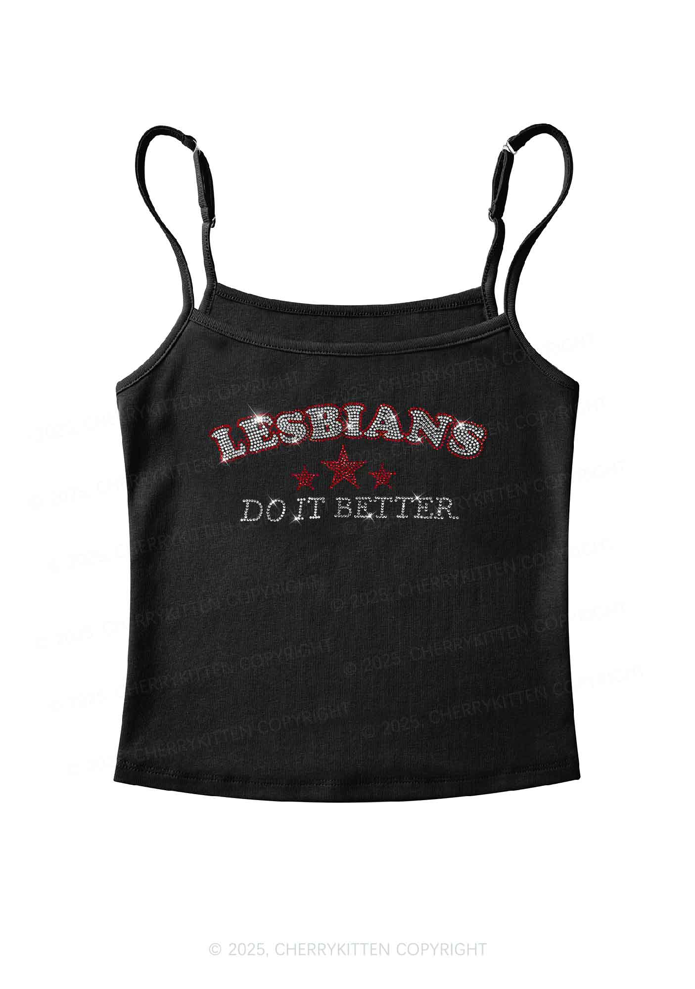 Rhinestone Lesbians Do It Better Pride Y2K Spaghetti Strap Cami Cherrykitten - Image 3