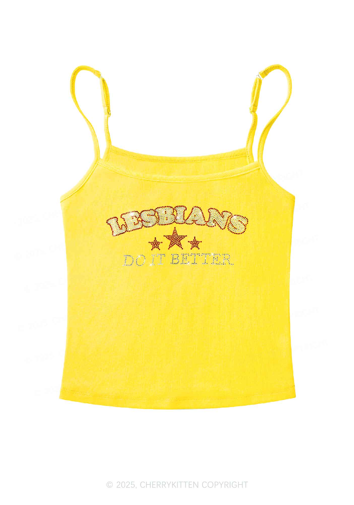 Rhinestone Lesbians Do It Better Pride Y2K Spaghetti Strap Cami Cherrykitten - Image 7