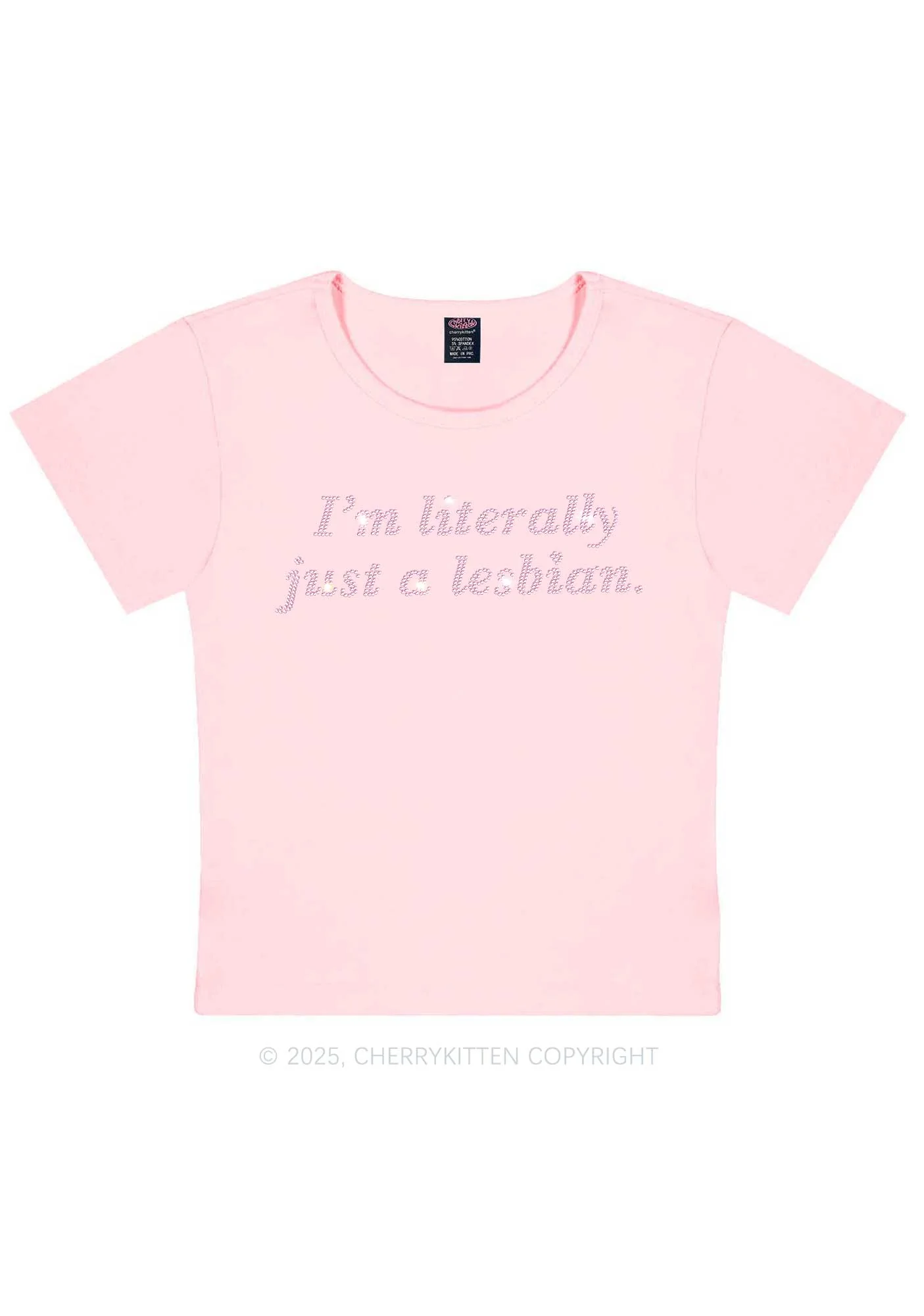 Rhinestone Literally Just A Lesbian Pride Y2K Baby Tee Cherrykitten - Image 10