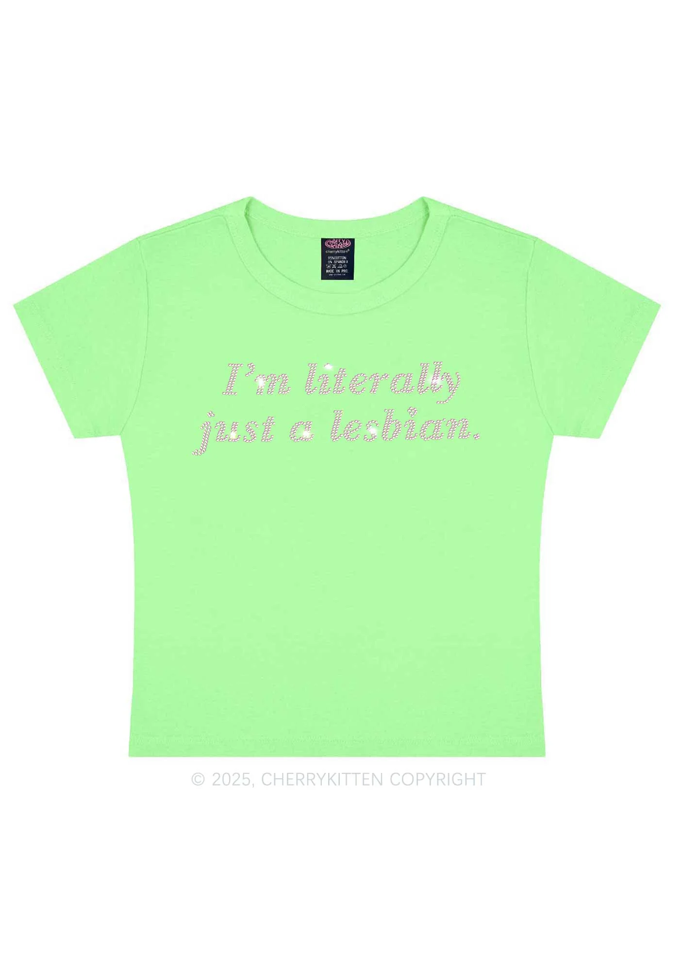 Rhinestone Literally Just A Lesbian Pride Y2K Baby Tee Cherrykitten - Image 11
