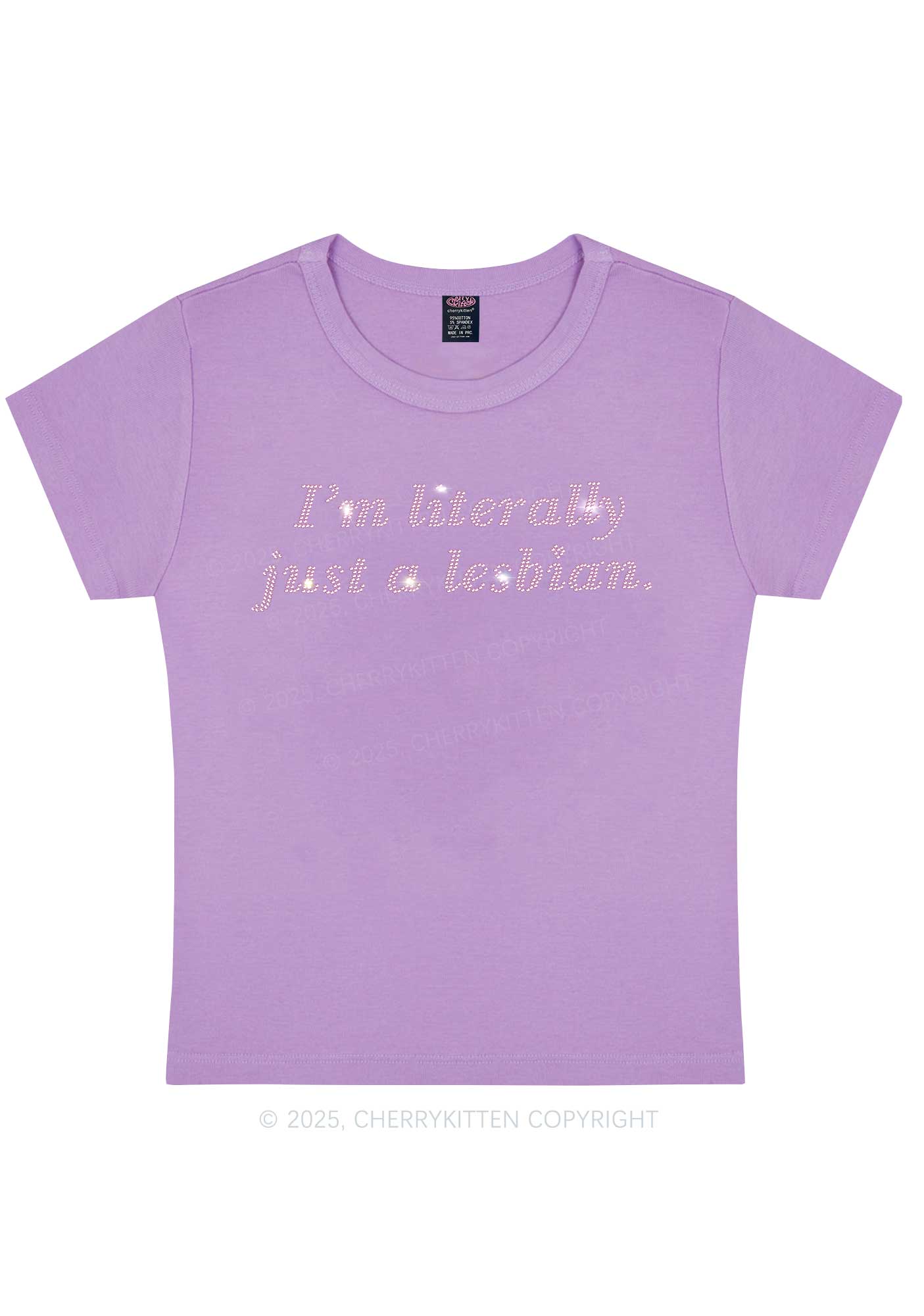 Rhinestone Literally Just A Lesbian Pride Y2K Baby Tee Cherrykitten - Image 6