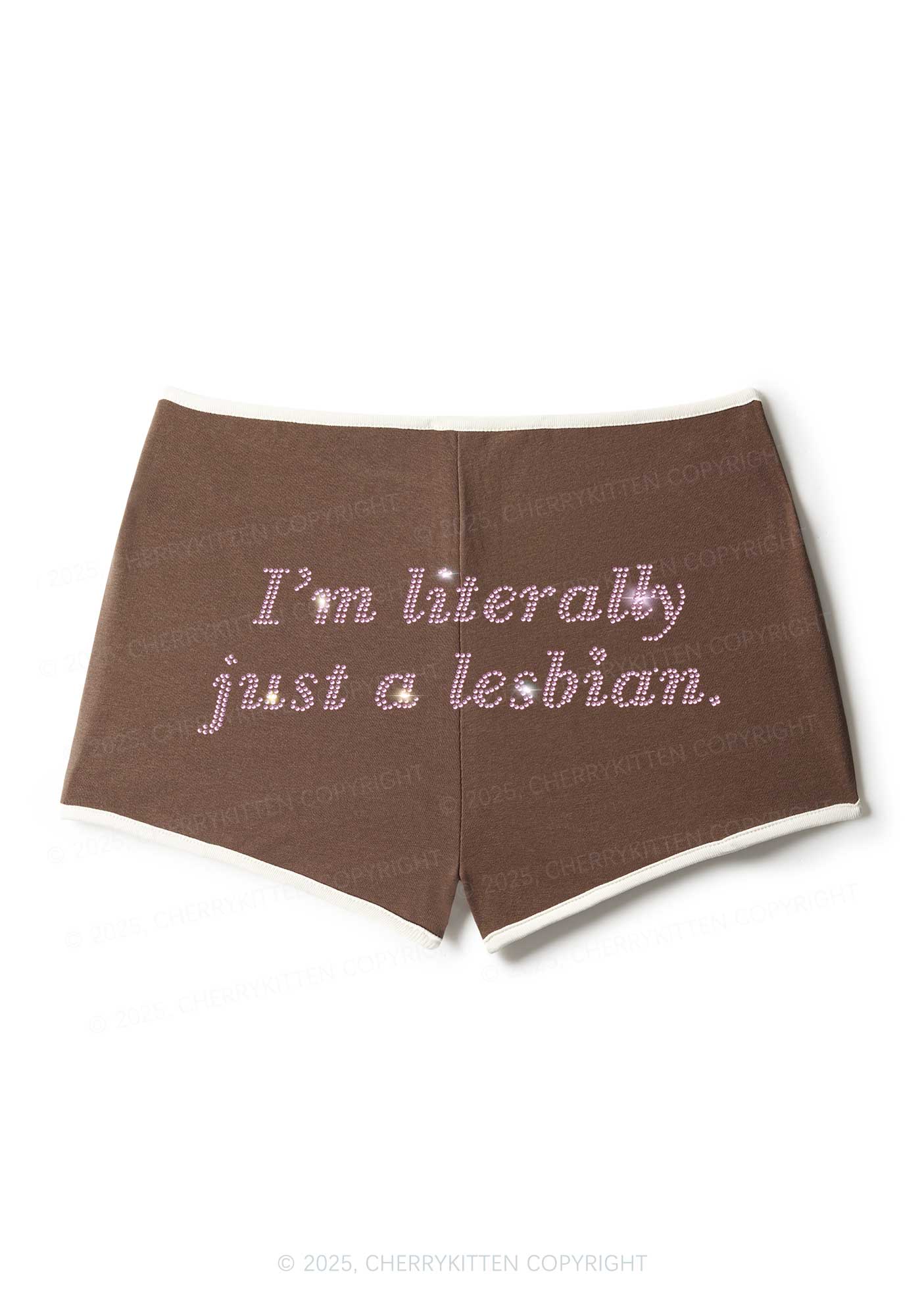 Rhinestone Literally Just A Lesbian Pride Y2K Booty Shorts Cherrykitten - Image 5