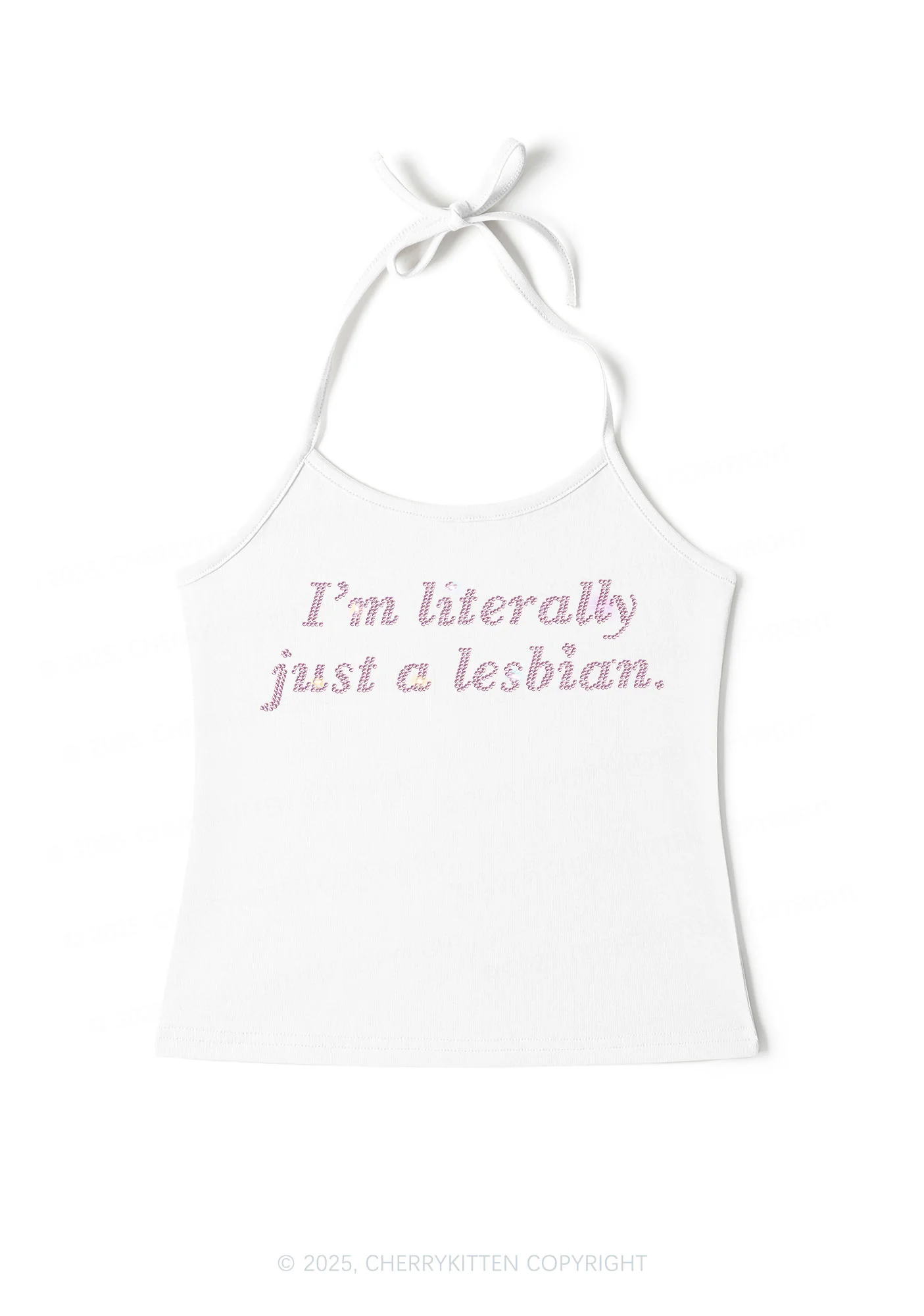 Rhinestone Literally Just A Lesbian Pride Y2K Halter Neck Cami Cherrykitten - Image 2