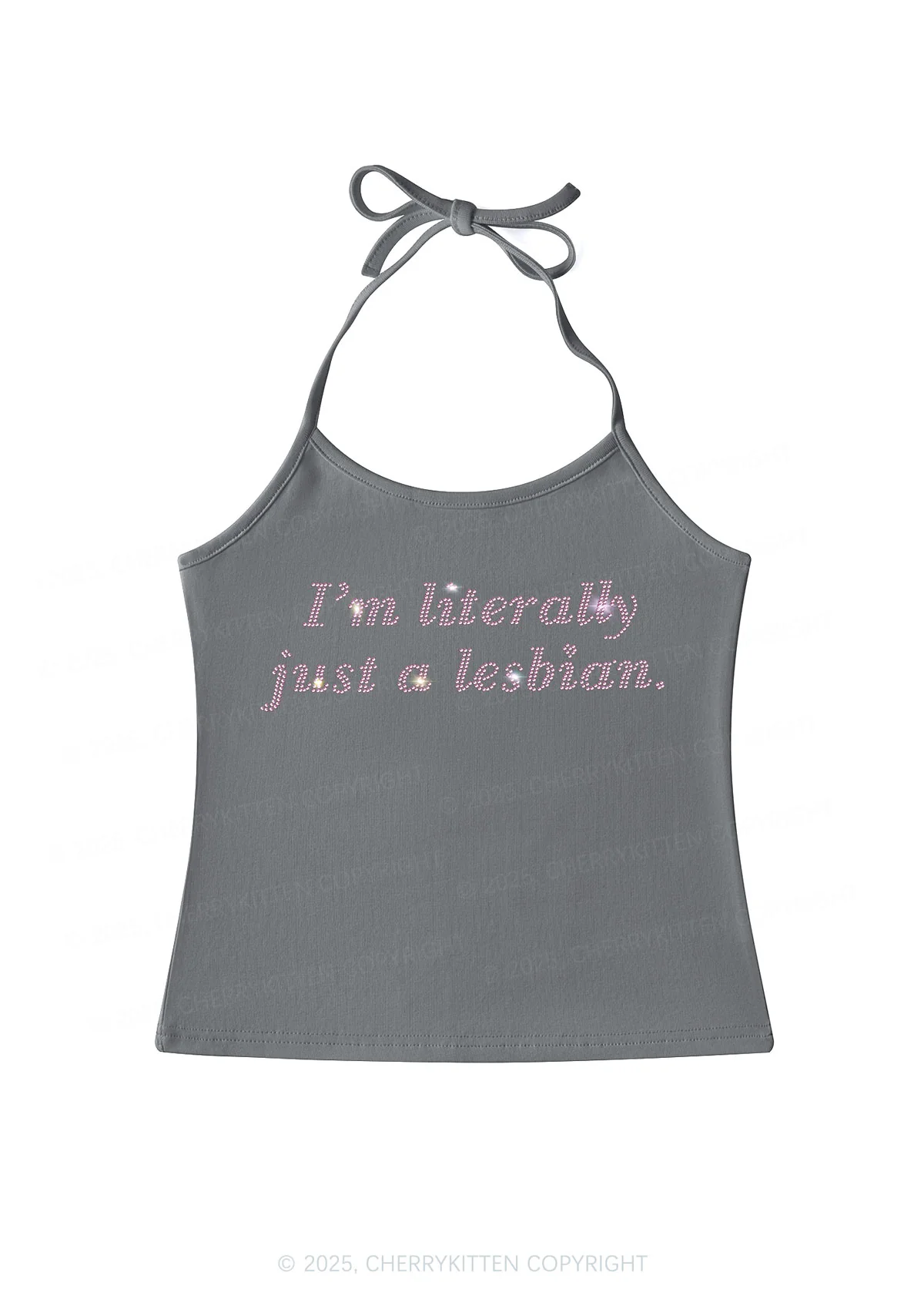 Rhinestone Literally Just A Lesbian Pride Y2K Halter Neck Cami Cherrykitten - Image 3