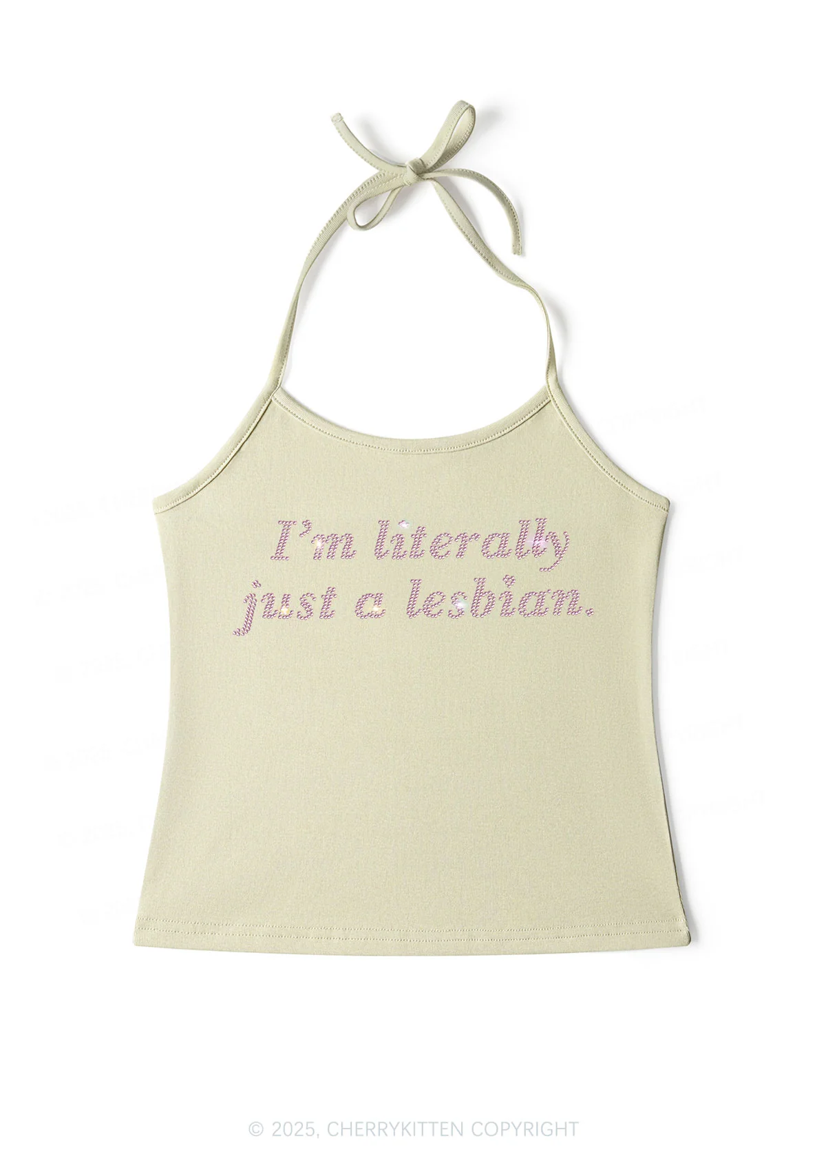 Rhinestone Literally Just A Lesbian Pride Y2K Halter Neck Cami Cherrykitten - Image 6