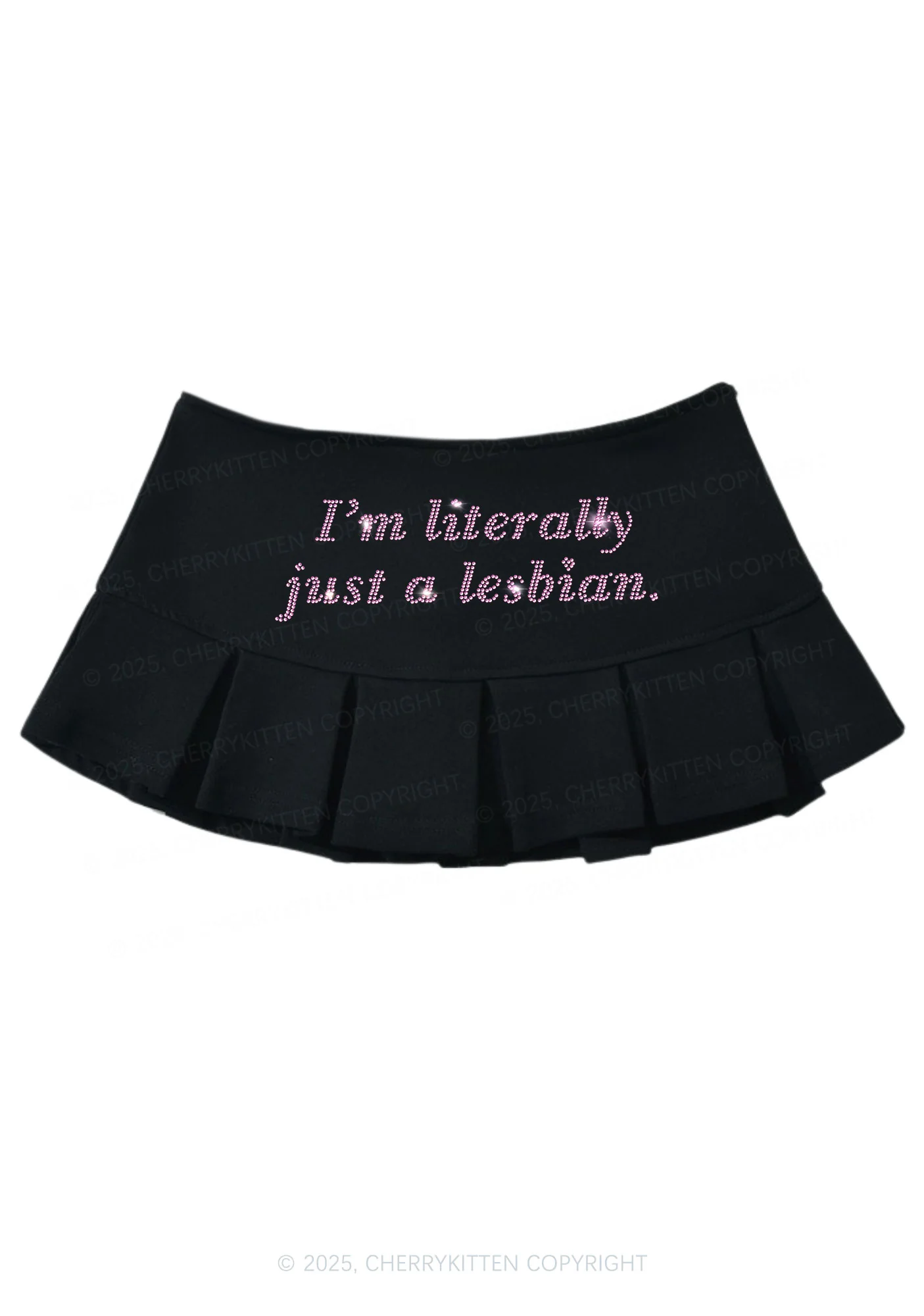 Rhinestone Literally Just A Lesbian Pride Y2K Mini Pleated Skirts Cherrykitten - Image 2