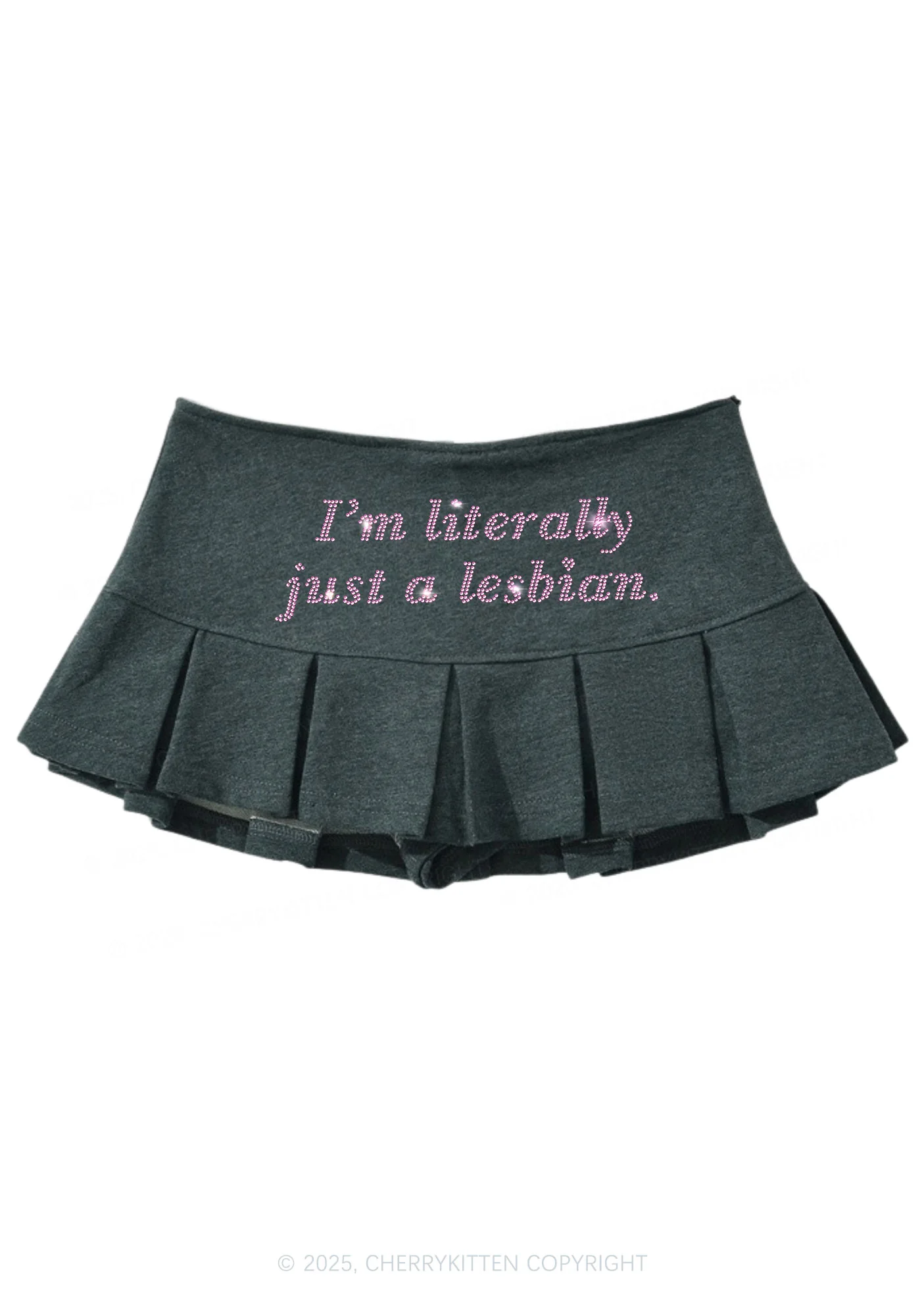 Rhinestone Literally Just A Lesbian Pride Y2K Mini Pleated Skirts Cherrykitten - Image 3
