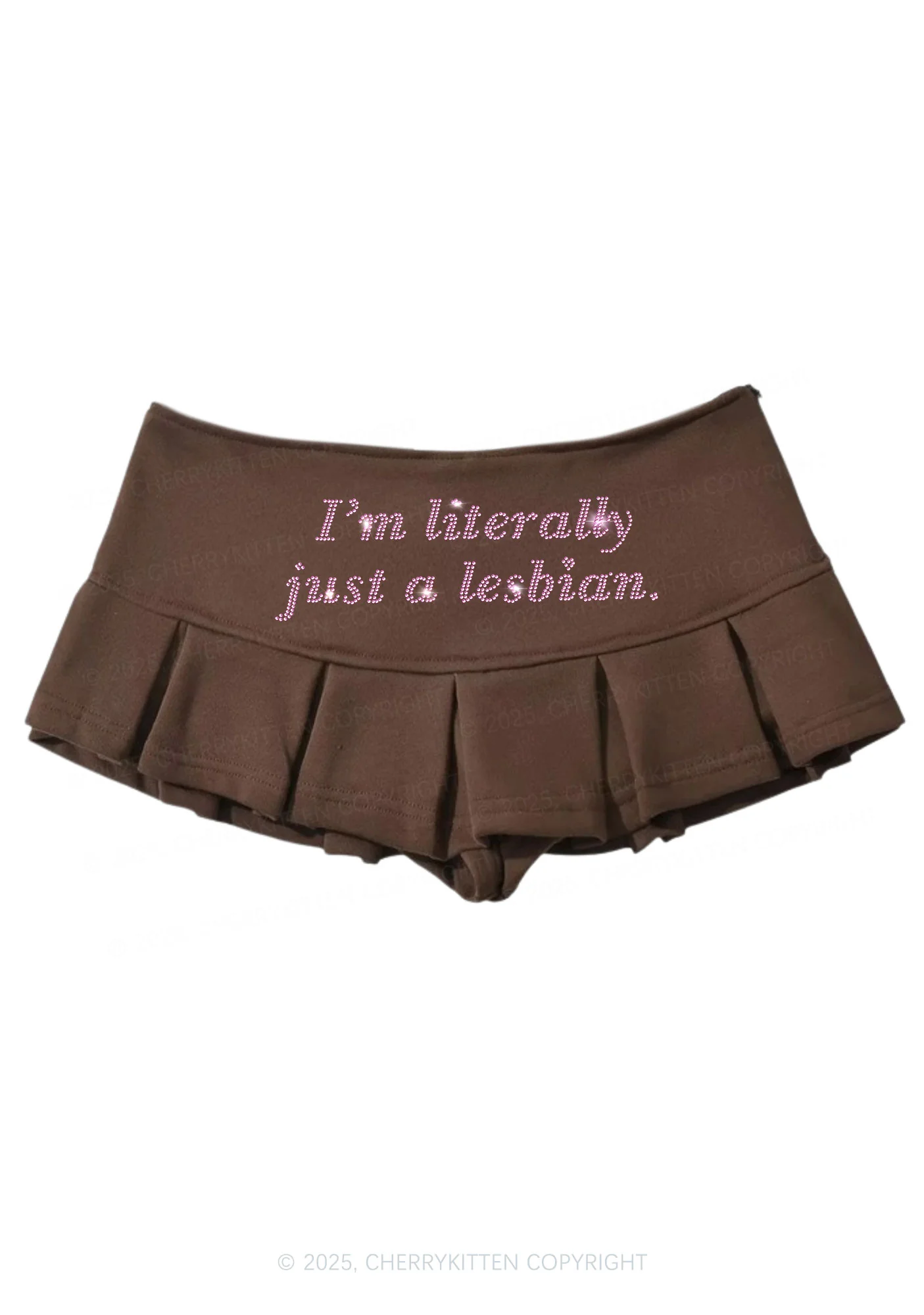 Rhinestone Literally Just A Lesbian Pride Y2K Mini Pleated Skirts Cherrykitten - Image 4