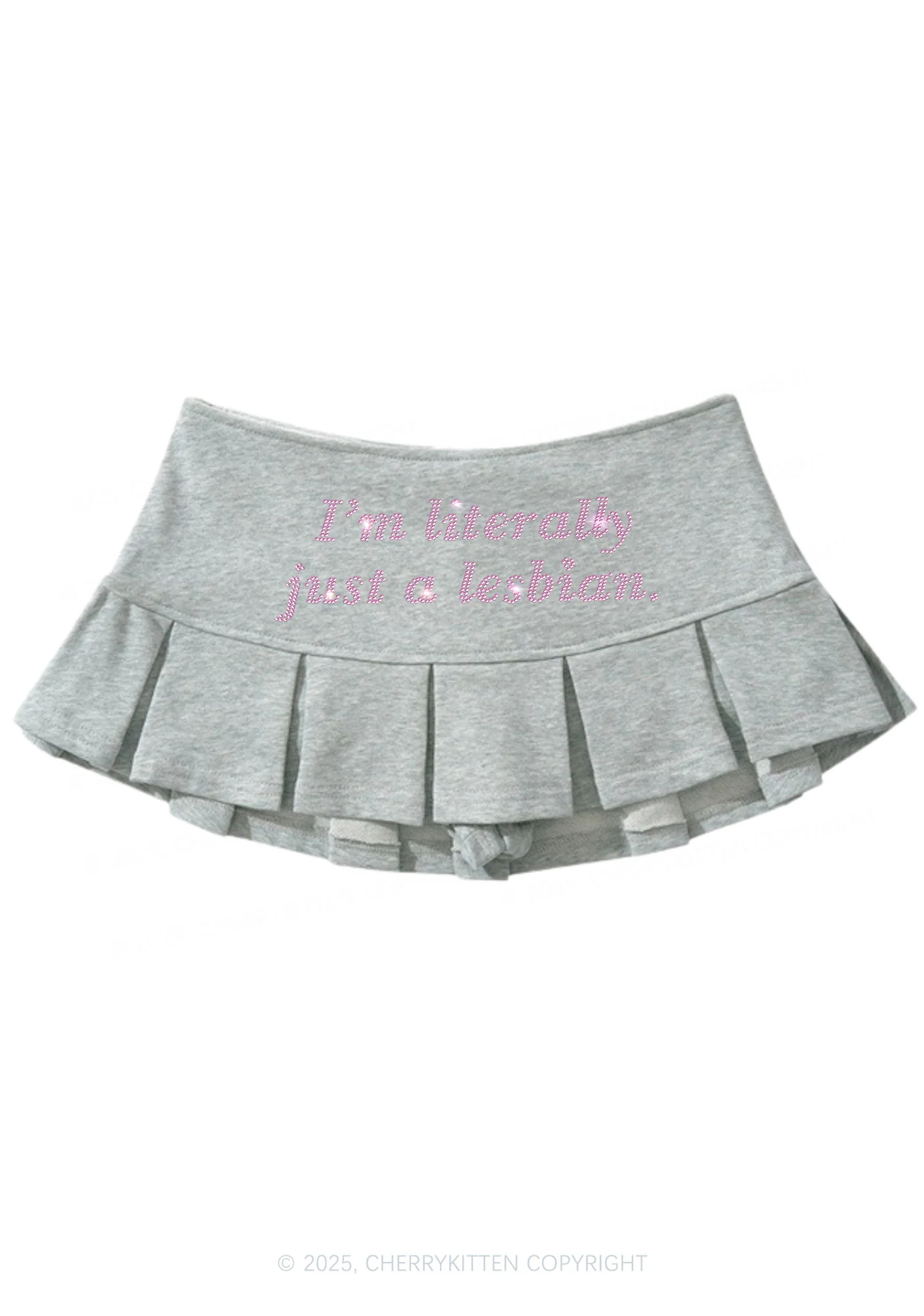 Rhinestone Literally Just A Lesbian Pride Y2K Mini Pleated Skirts Cherrykitten - Image 5