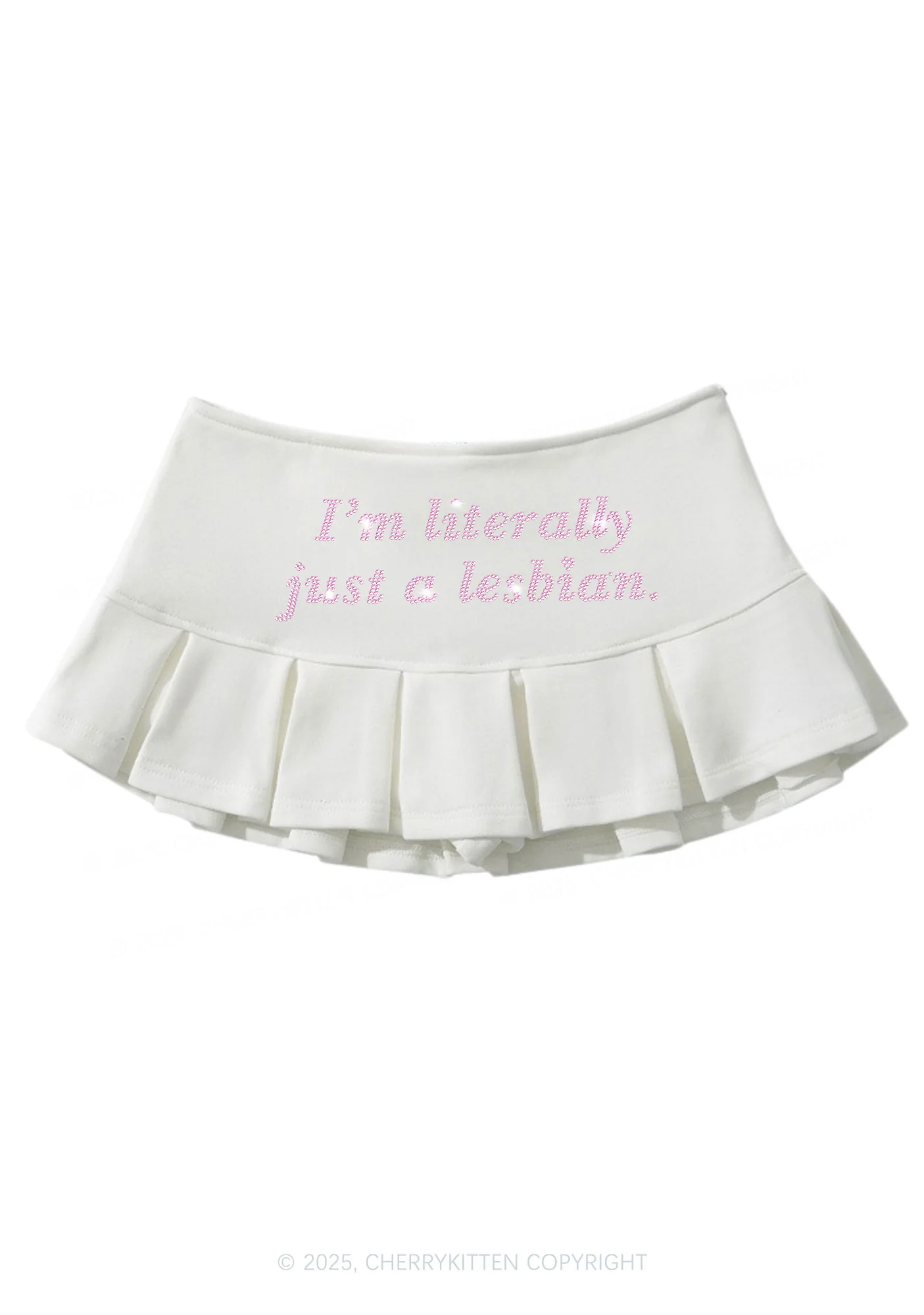 Rhinestone Literally Just A Lesbian Pride Y2K Mini Pleated Skirts Cherrykitten - Image 6