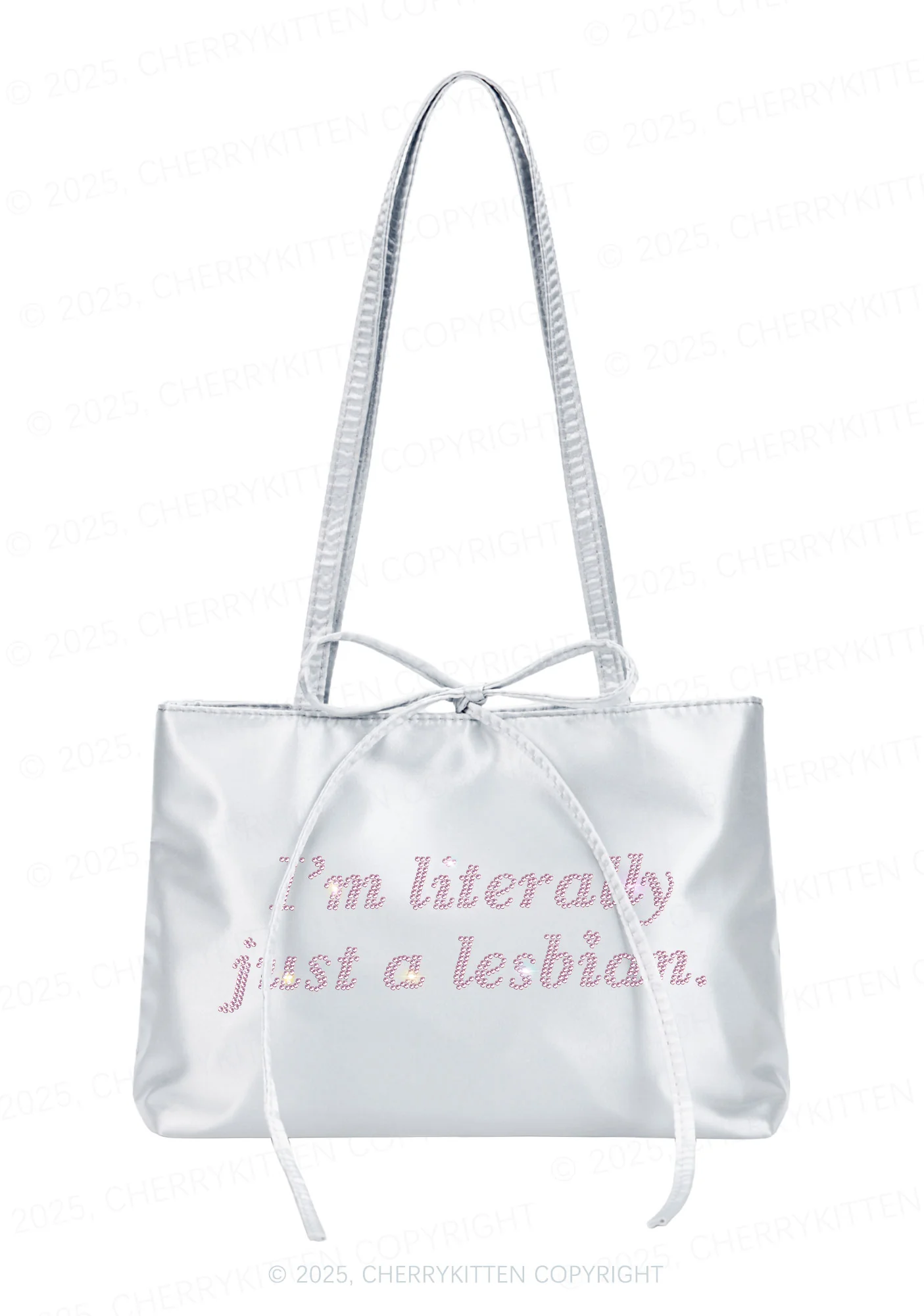 Rhinestone Literally Just A Lesbian Pride Y2K Satin Bags Cherrykitten - Image 2