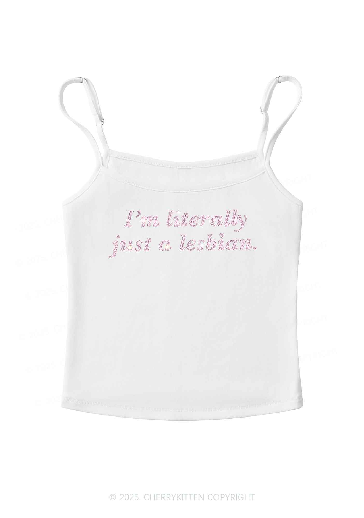 Rhinestone Literally Just A Lesbian Pride Y2K Spaghetti Strap Cami Cherrykitten - Image 4