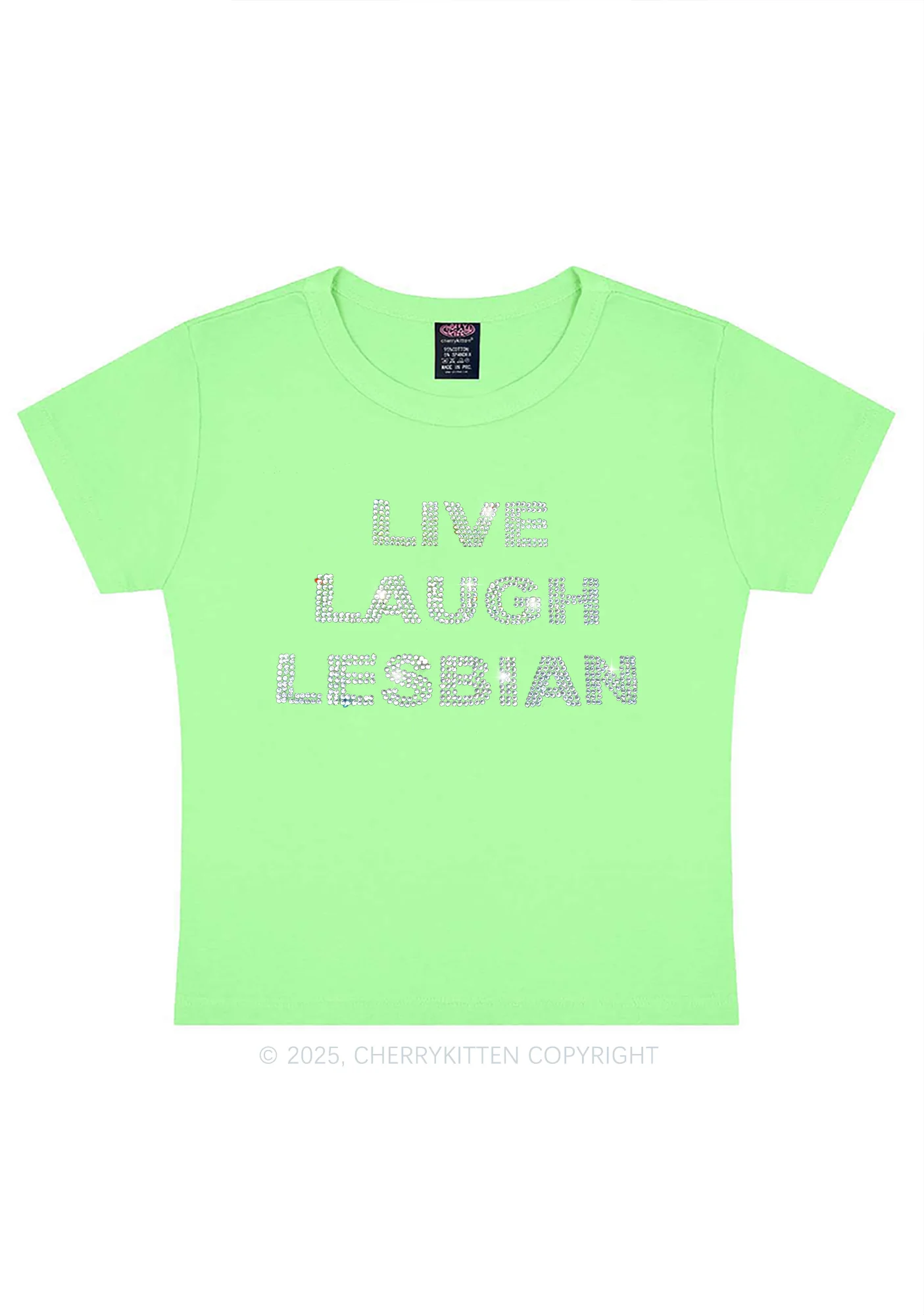 Rhinestone Live Laugh Lesbian Pride Y2K Baby Tee Cherrykitten - Image 12