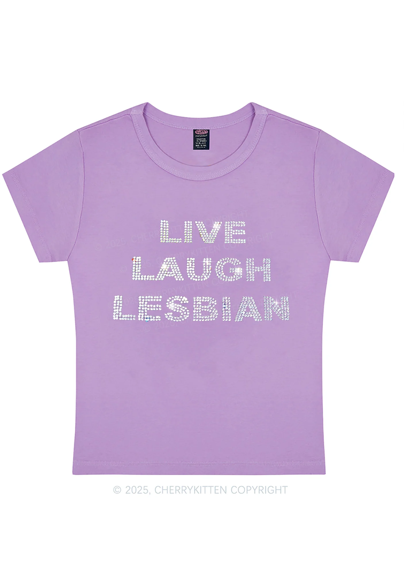 Rhinestone Live Laugh Lesbian Pride Y2K Baby Tee Cherrykitten - Image 6