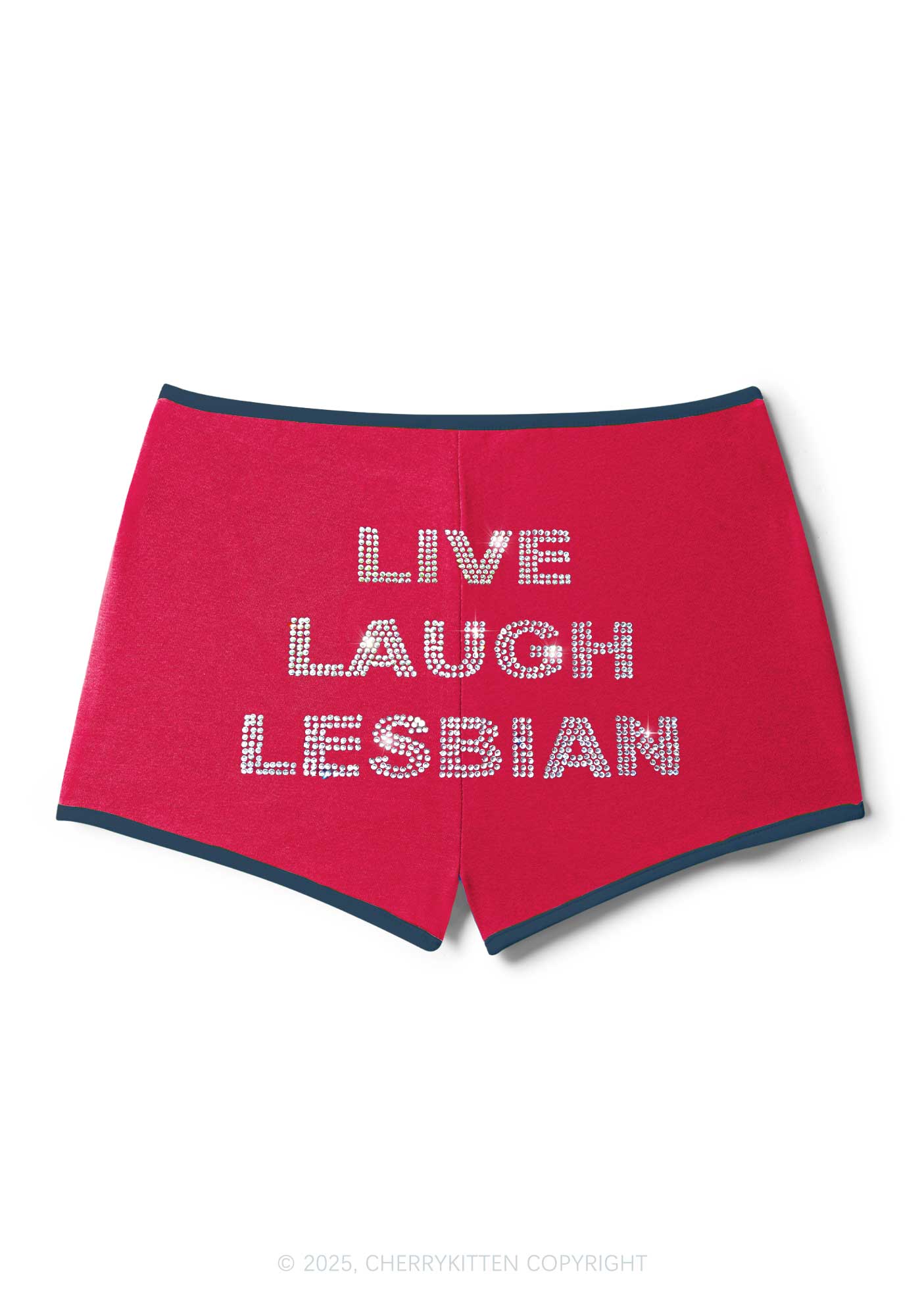 Rhinestone Live Laugh Lesbian Pride Y2K Booty Shorts Cherrykitten - Image 3
