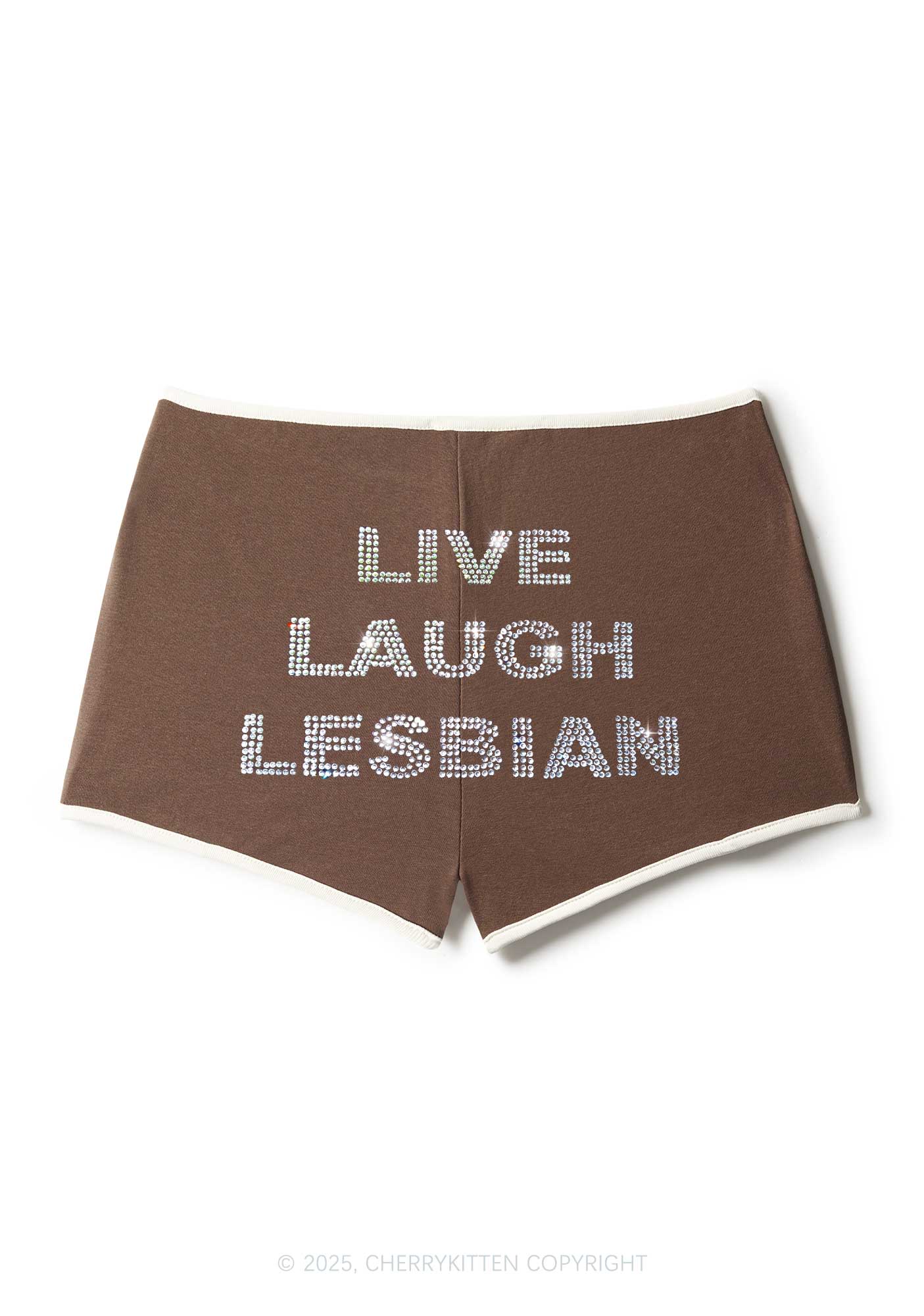 Rhinestone Live Laugh Lesbian Pride Y2K Booty Shorts Cherrykitten - Image 4