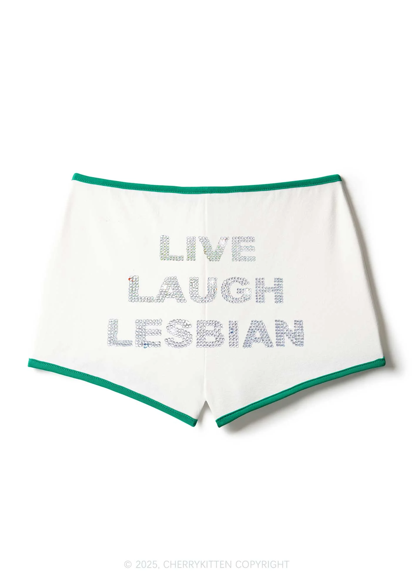 Rhinestone Live Laugh Lesbian Pride Y2K Booty Shorts Cherrykitten - Image 5
