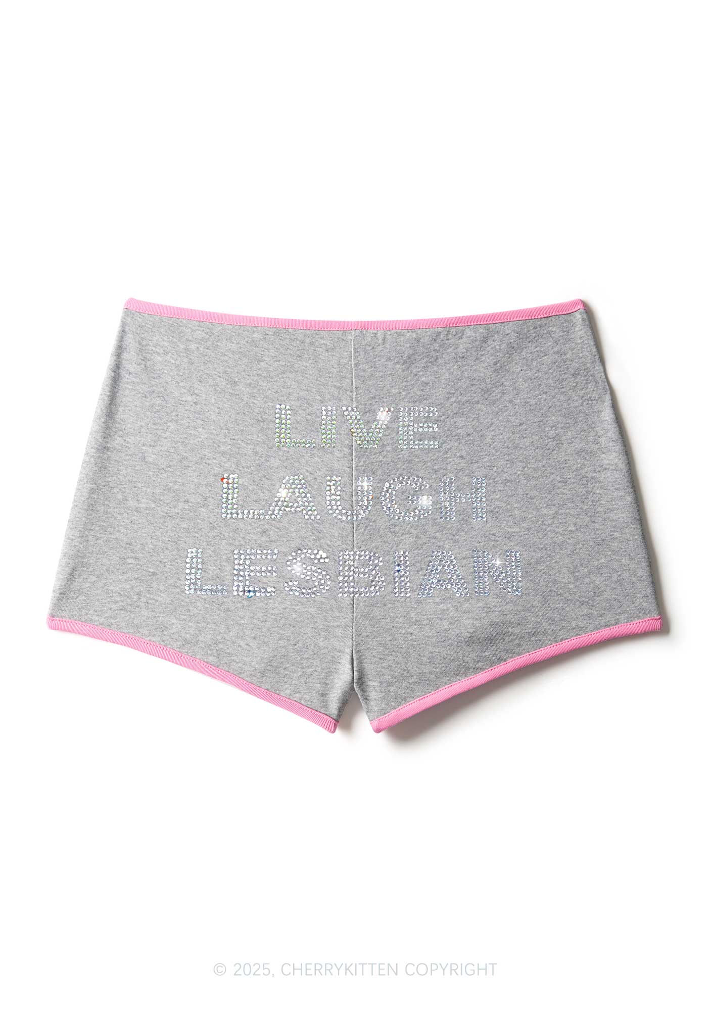 Rhinestone Live Laugh Lesbian Pride Y2K Booty Shorts Cherrykitten - Image 6