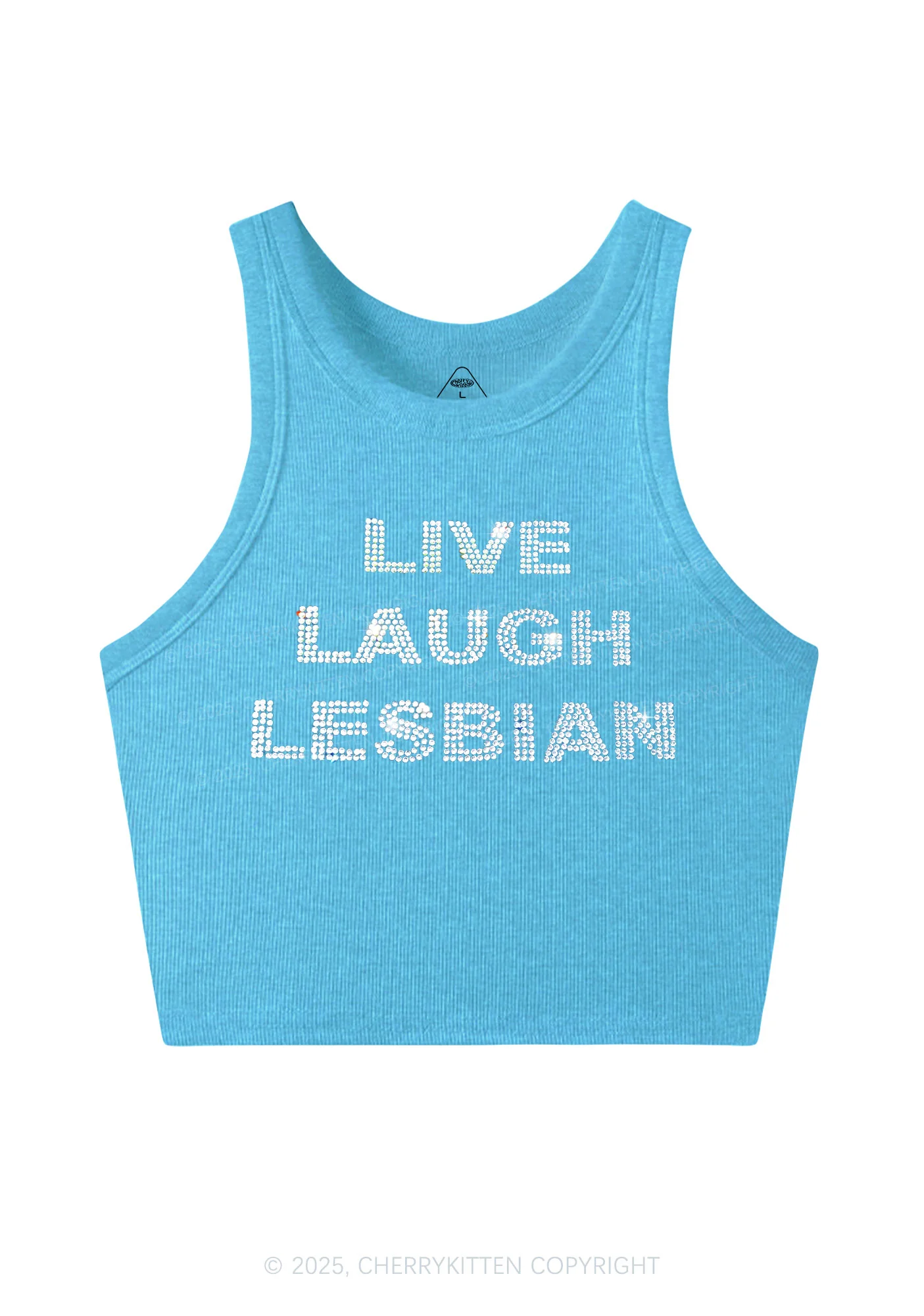 Rhinestone Live Laugh Lesbian Pride Y2K Crop Tank Top Cherrykitten - Image 3