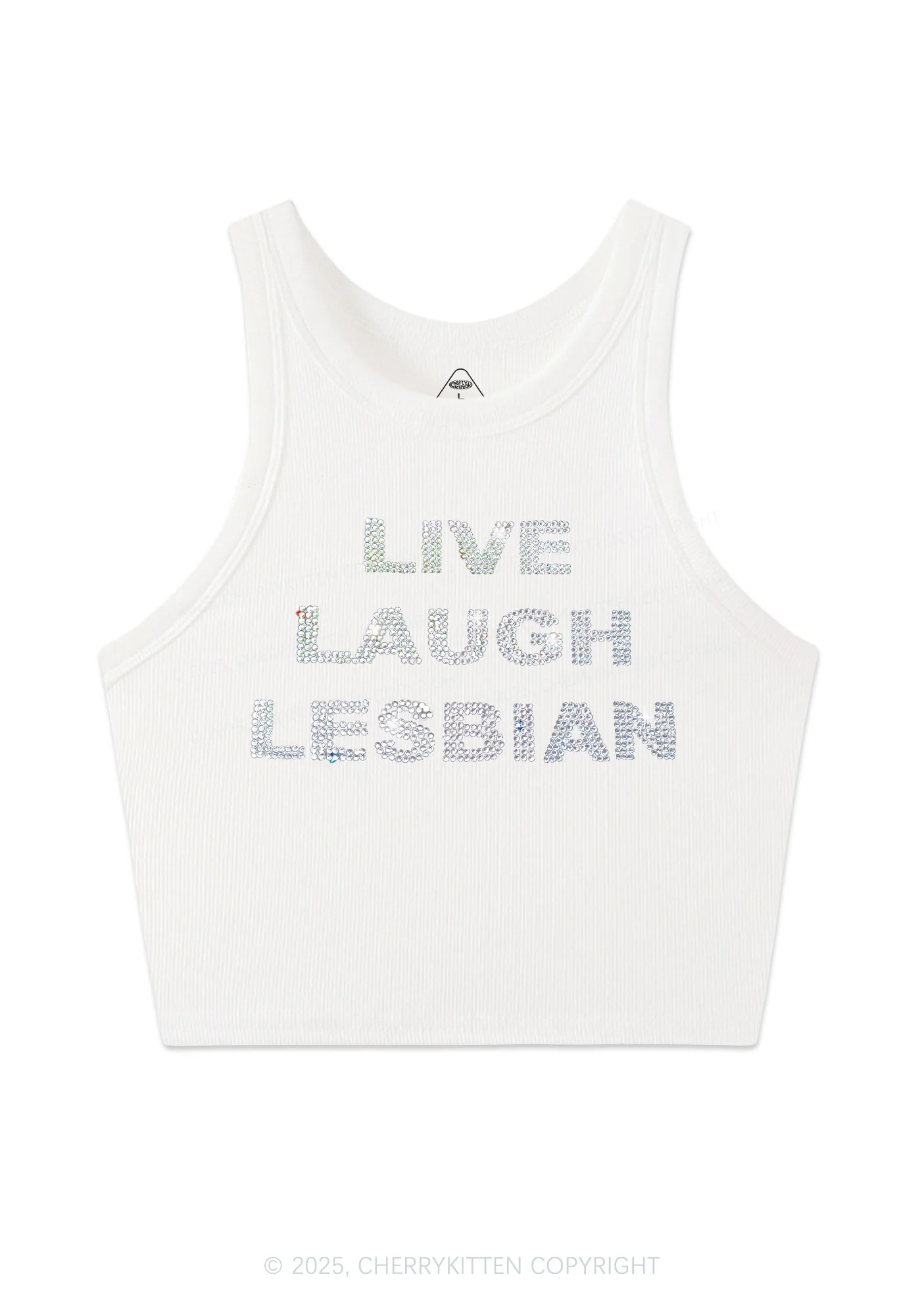 Rhinestone Live Laugh Lesbian Pride Y2K Crop Tank Top Cherrykitten - Image 4