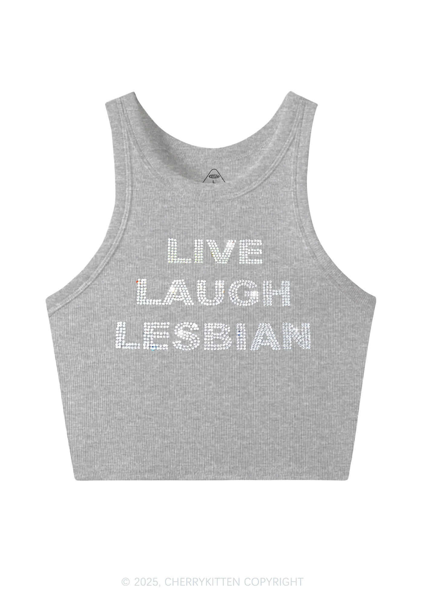 Rhinestone Live Laugh Lesbian Pride Y2K Crop Tank Top Cherrykitten - Image 5