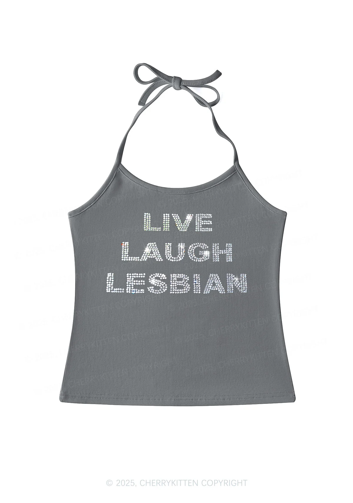 Rhinestone Live Laugh Lesbian Pride Y2K Halter Neck Cami Cherrykitten - Image 2