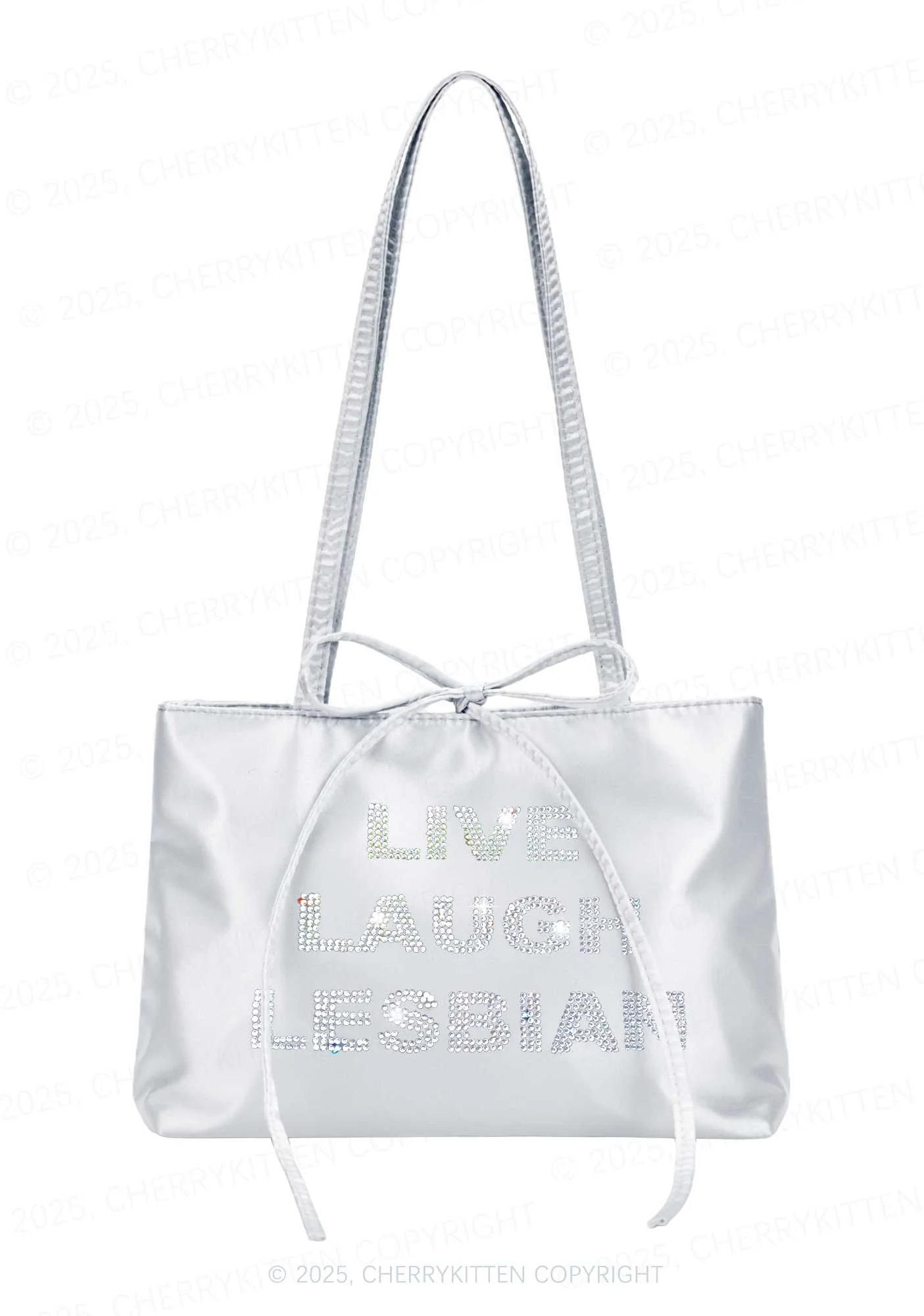 Rhinestone Live Laugh Lesbian Pride Y2K Satin Bags Cherrykitten - Image 3