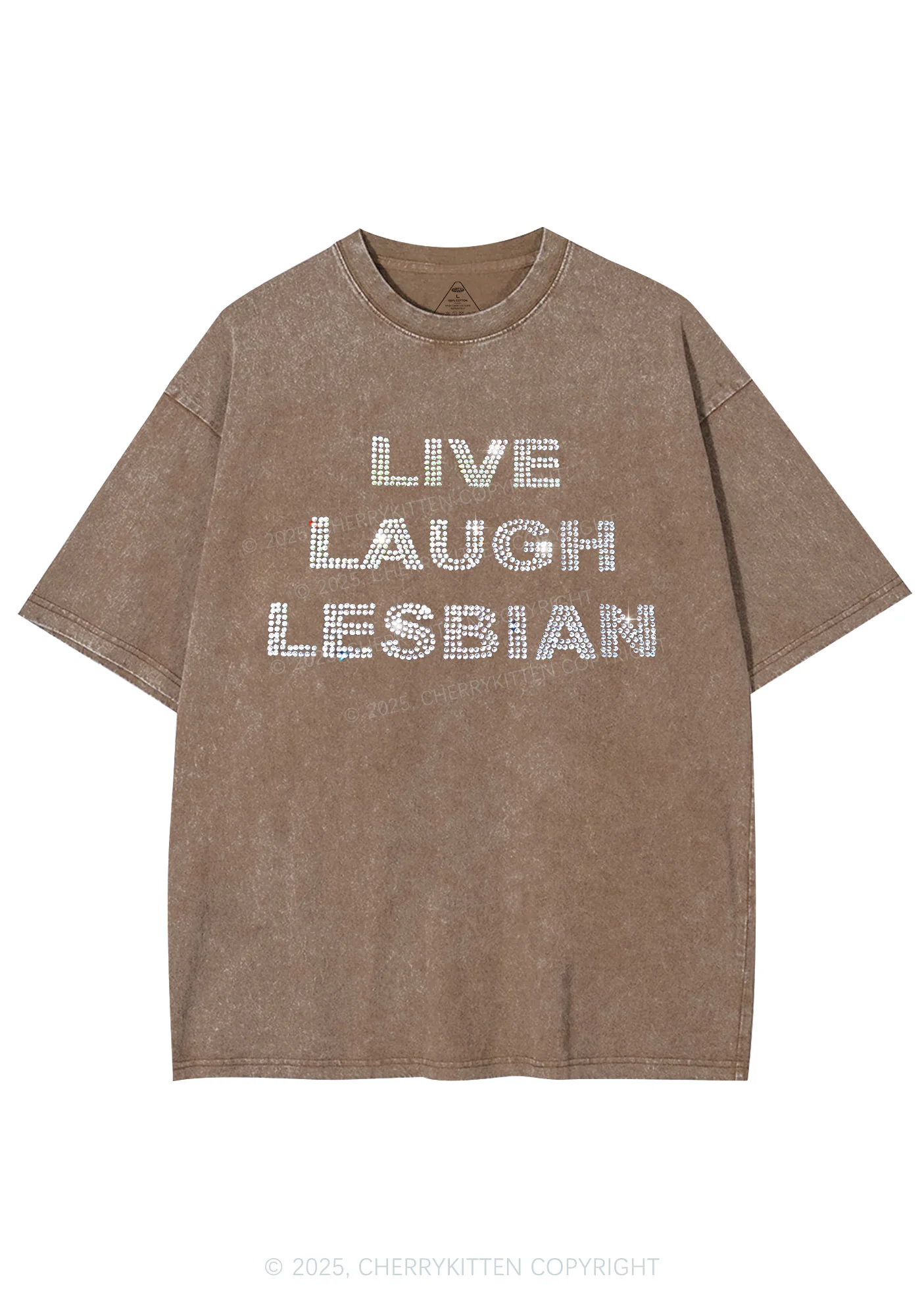 Rhinestone Live Laugh Lesbian Pride Y2K Shirts Washed Tee Cherrykitten - Image 5