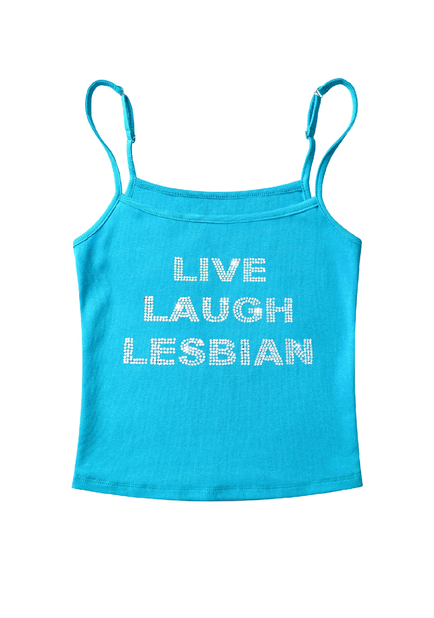 Rhinestone Live Laugh Lesbian Pride Y2K Spaghetti Strap Cami Cherrykitten - Image 3