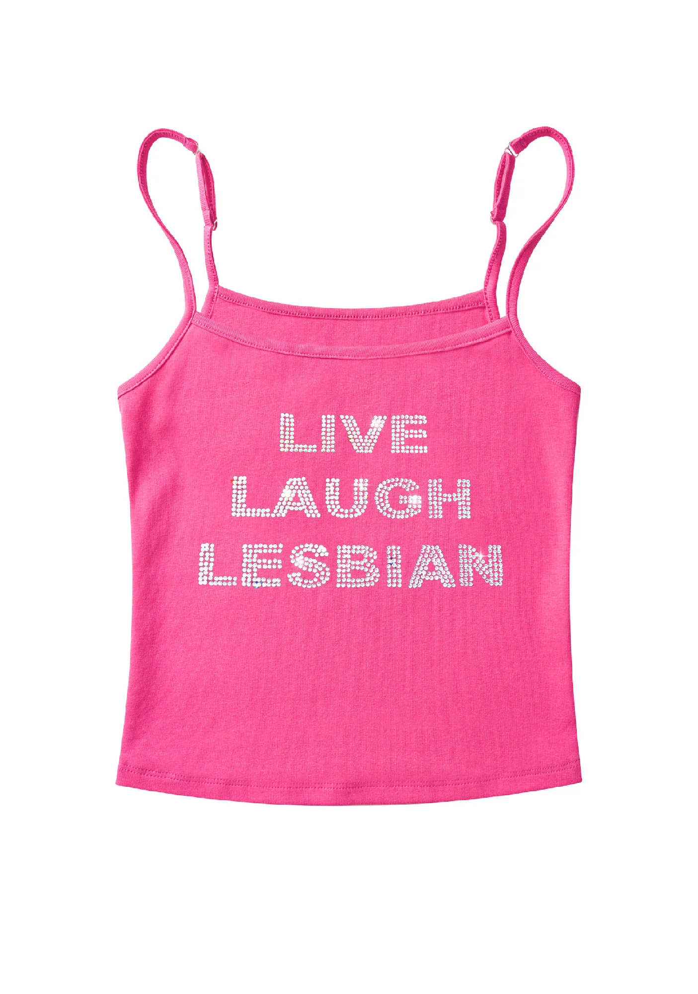 Rhinestone Live Laugh Lesbian Pride Y2K Spaghetti Strap Cami Cherrykitten - Image 4