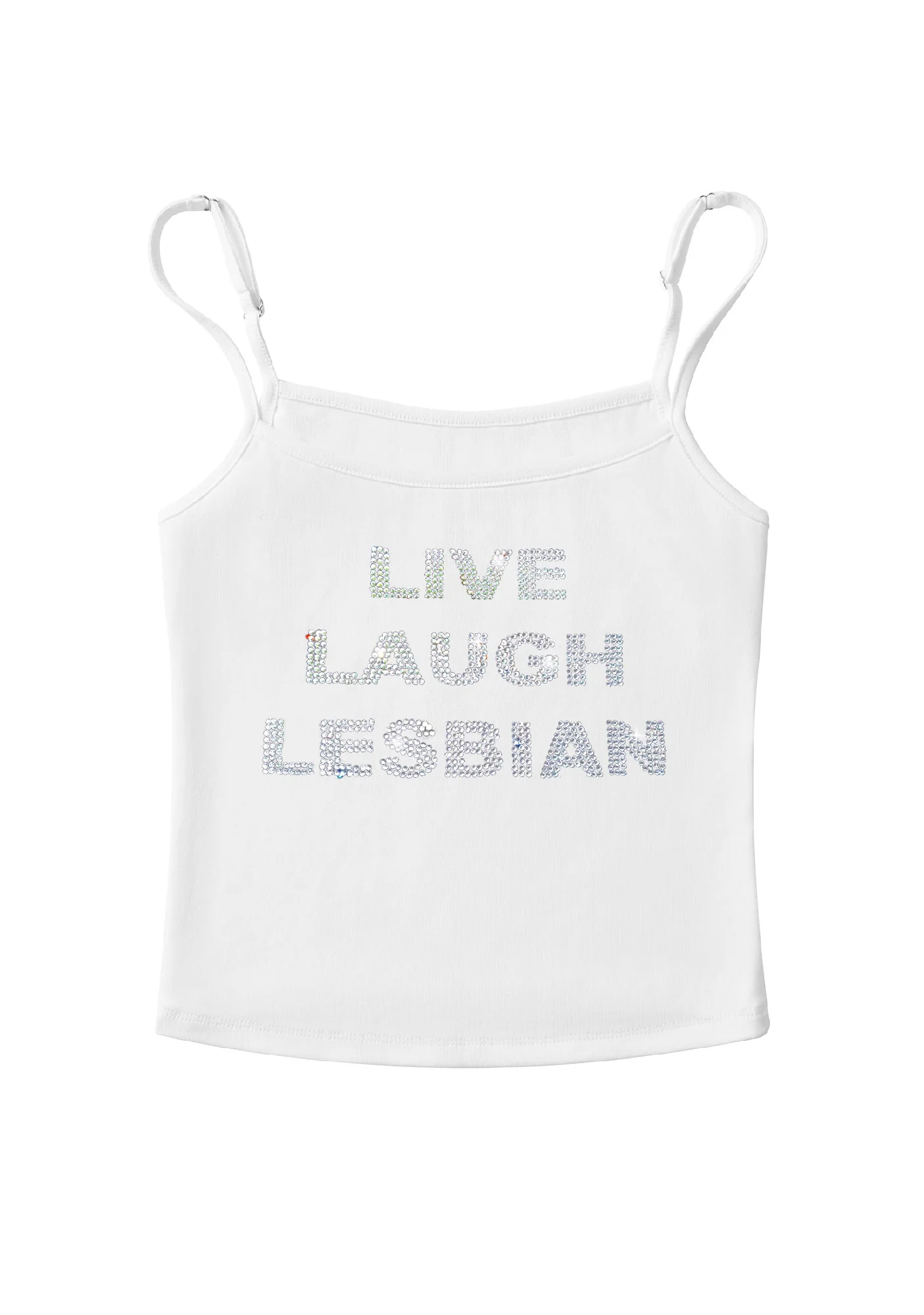 Rhinestone Live Laugh Lesbian Pride Y2K Spaghetti Strap Cami Cherrykitten - Image 5
