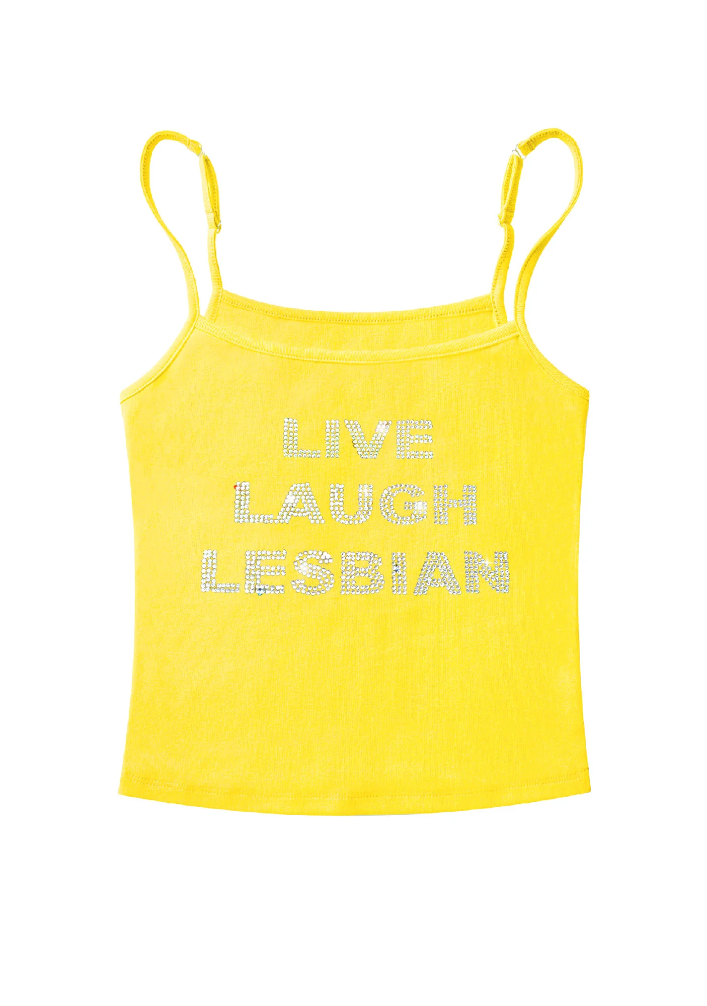 Rhinestone Live Laugh Lesbian Pride Y2K Spaghetti Strap Cami Cherrykitten - Image 6