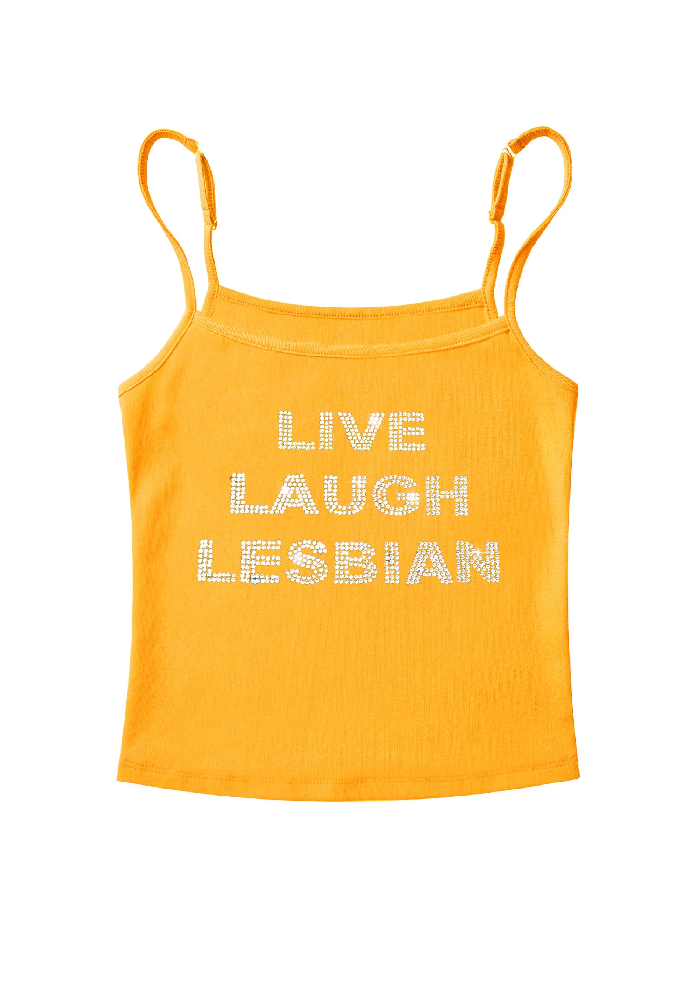 Rhinestone Live Laugh Lesbian Pride Y2K Spaghetti Strap Cami Cherrykitten - Image 7